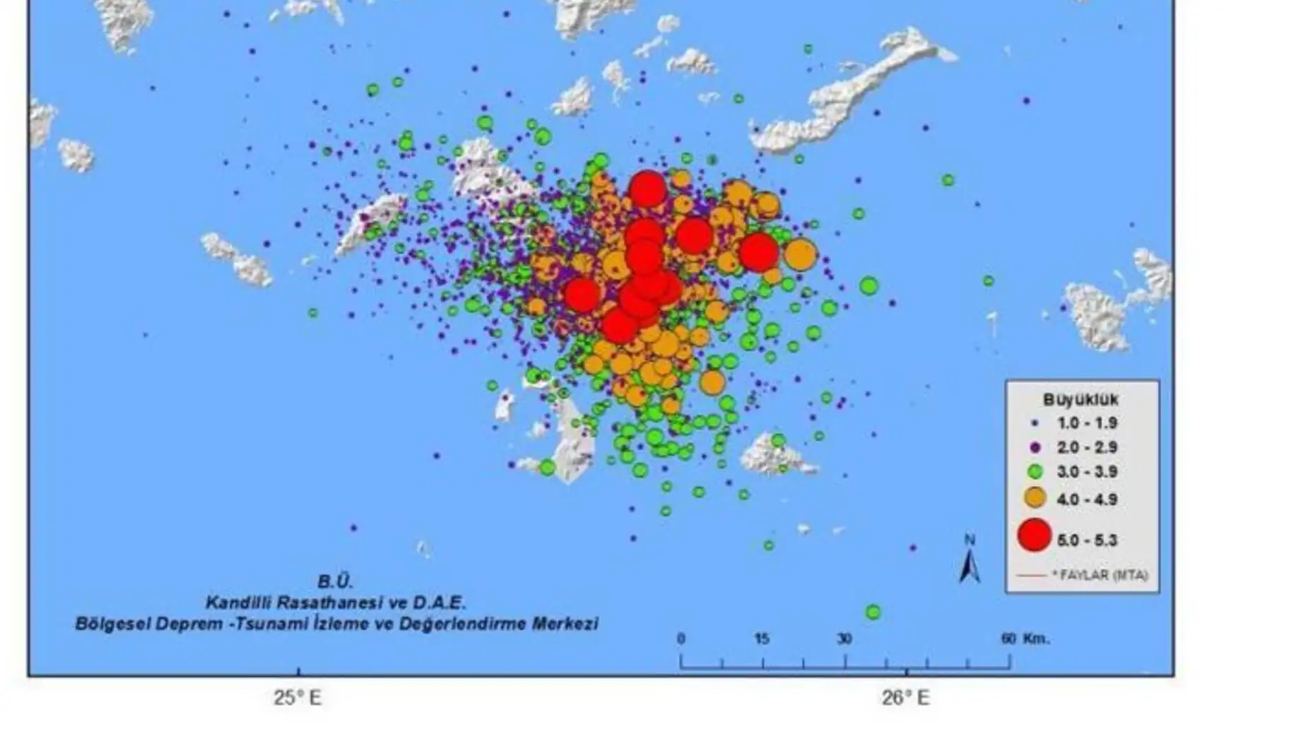 A map showing seismic activity in the Aegean Sea, highlighting the recent earthquakes and volcanic activity around Santorini and Kolumbo. A map showing seismic activity in the Aegean Sea, highlighting the recent earthquakes and volcanic activity around Santorini and Kolumbo.