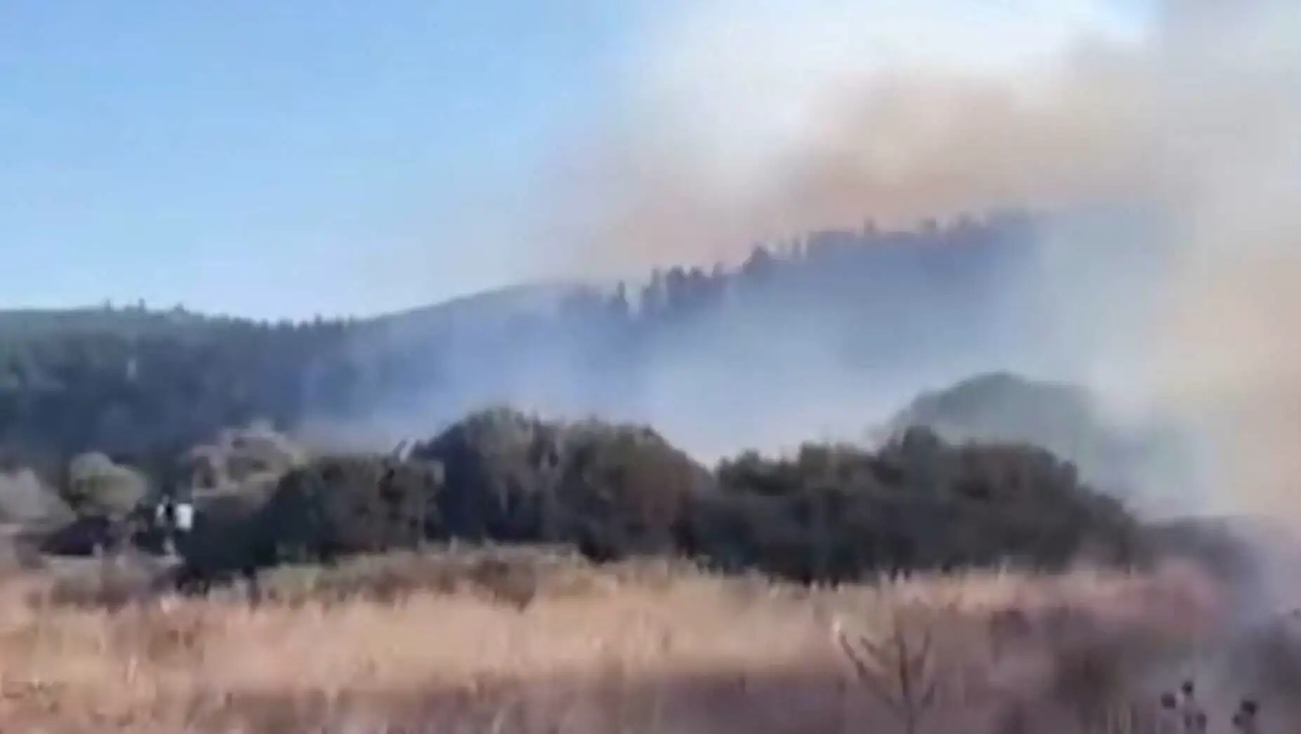 Smoke in the air above a forest during the fire.