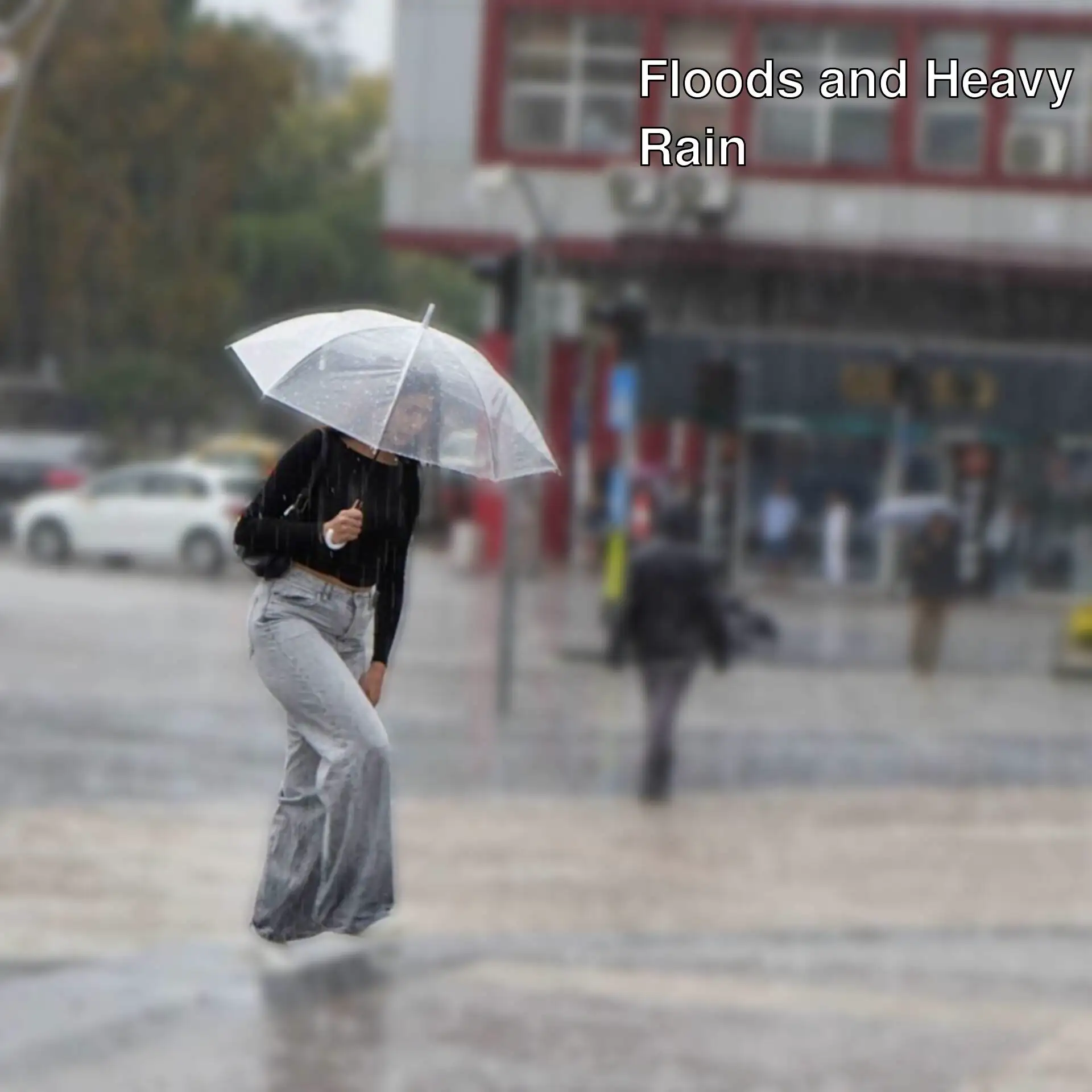 A woman holding an umbrella in the rain.
