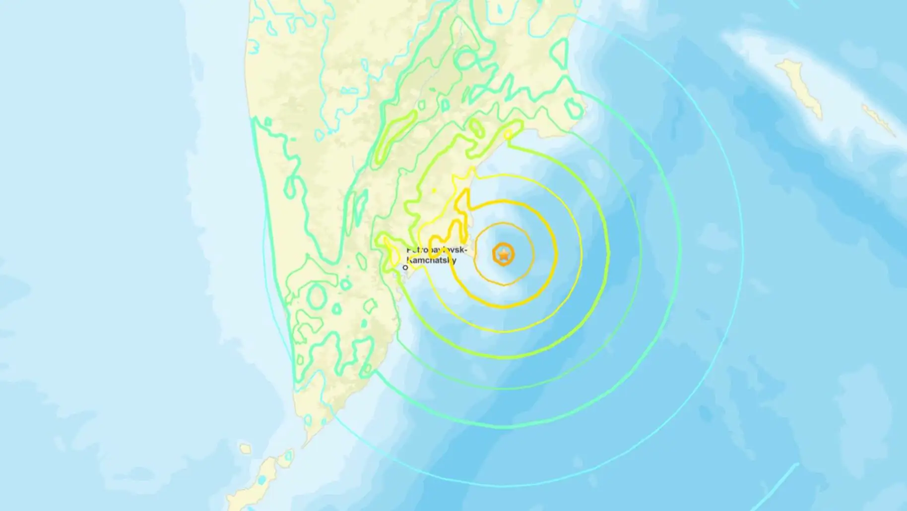 Map of the earthquake in Kamchatka region.