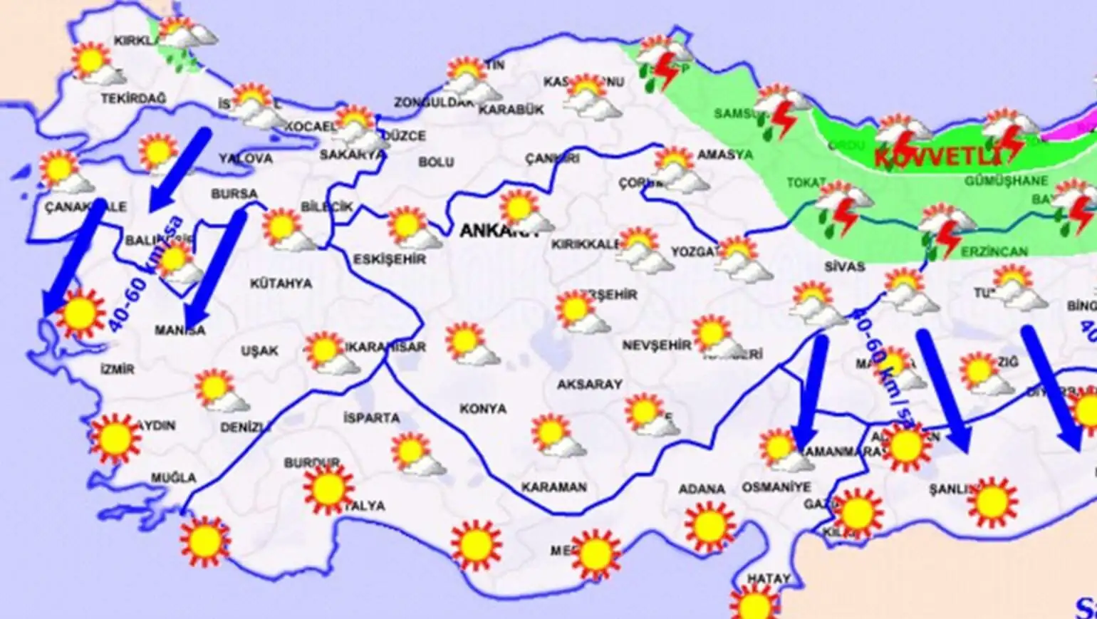 Weather forecast map of Turkey.