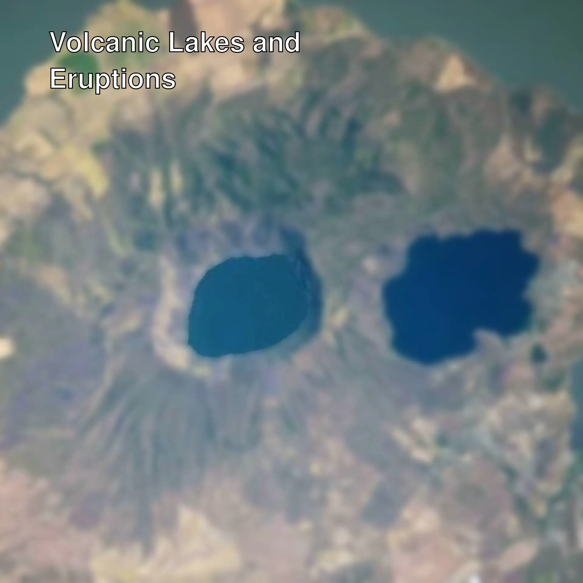 Aerial view of a large island with water.