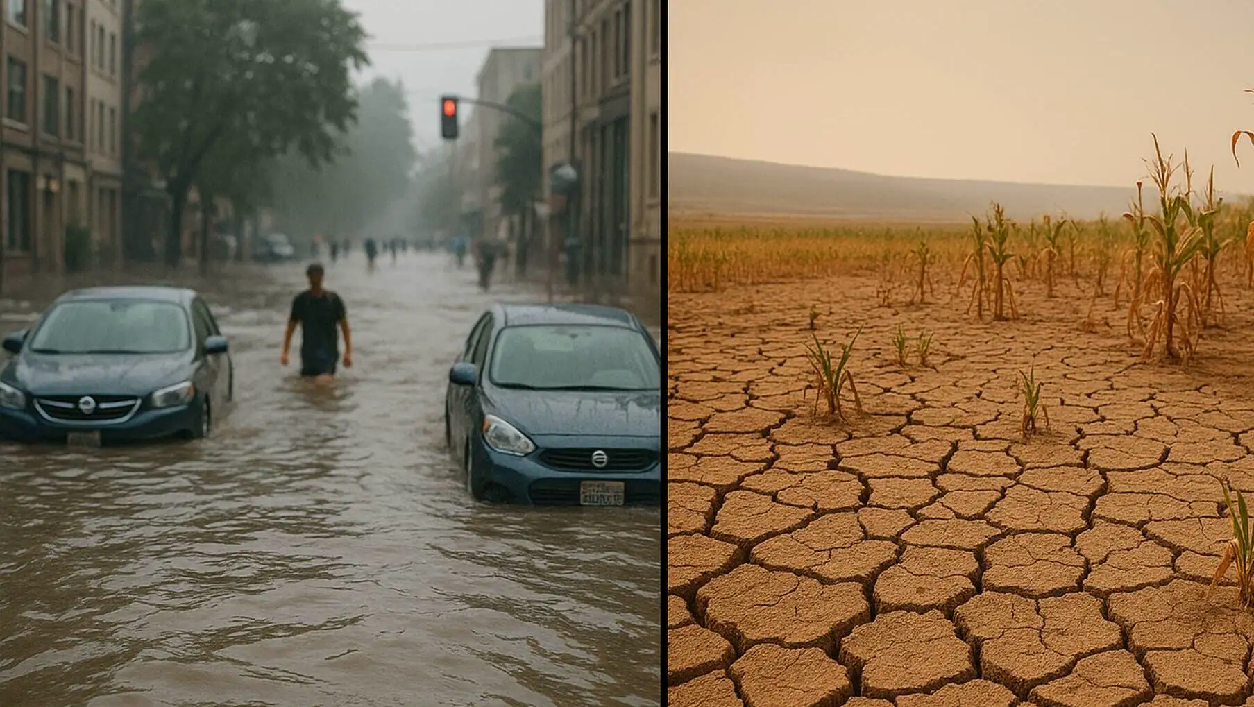 A flooded street and a car