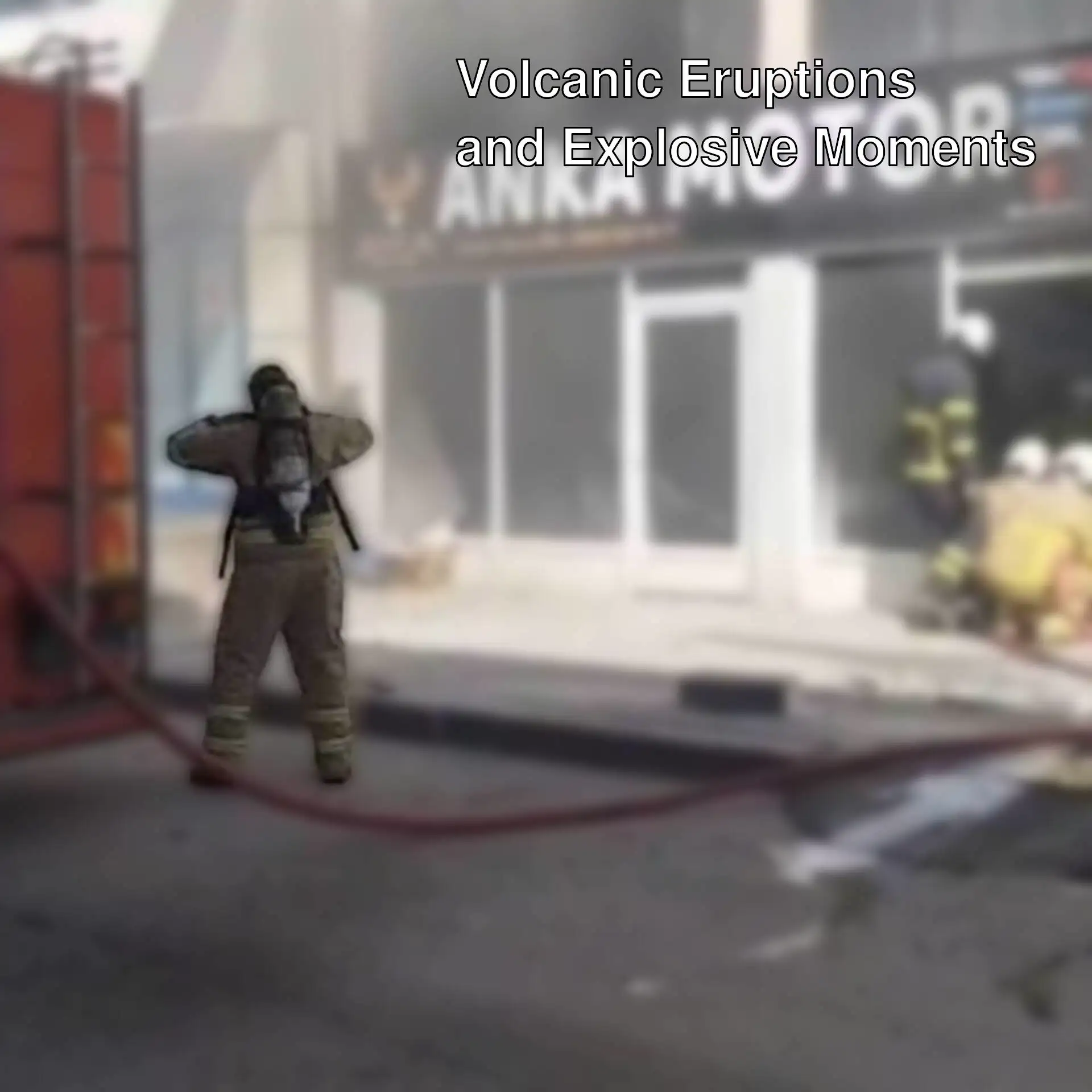 A firefighter extinguishing a fire in a building.