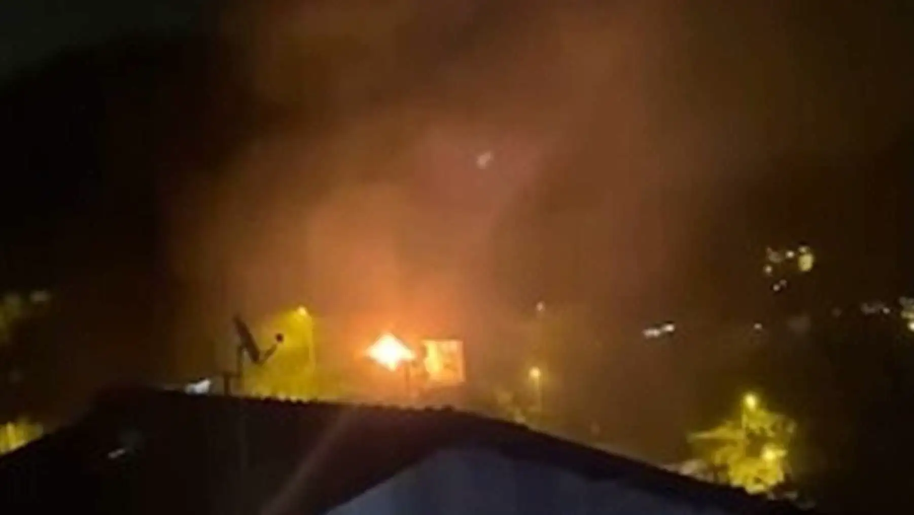 A fire on a roof.