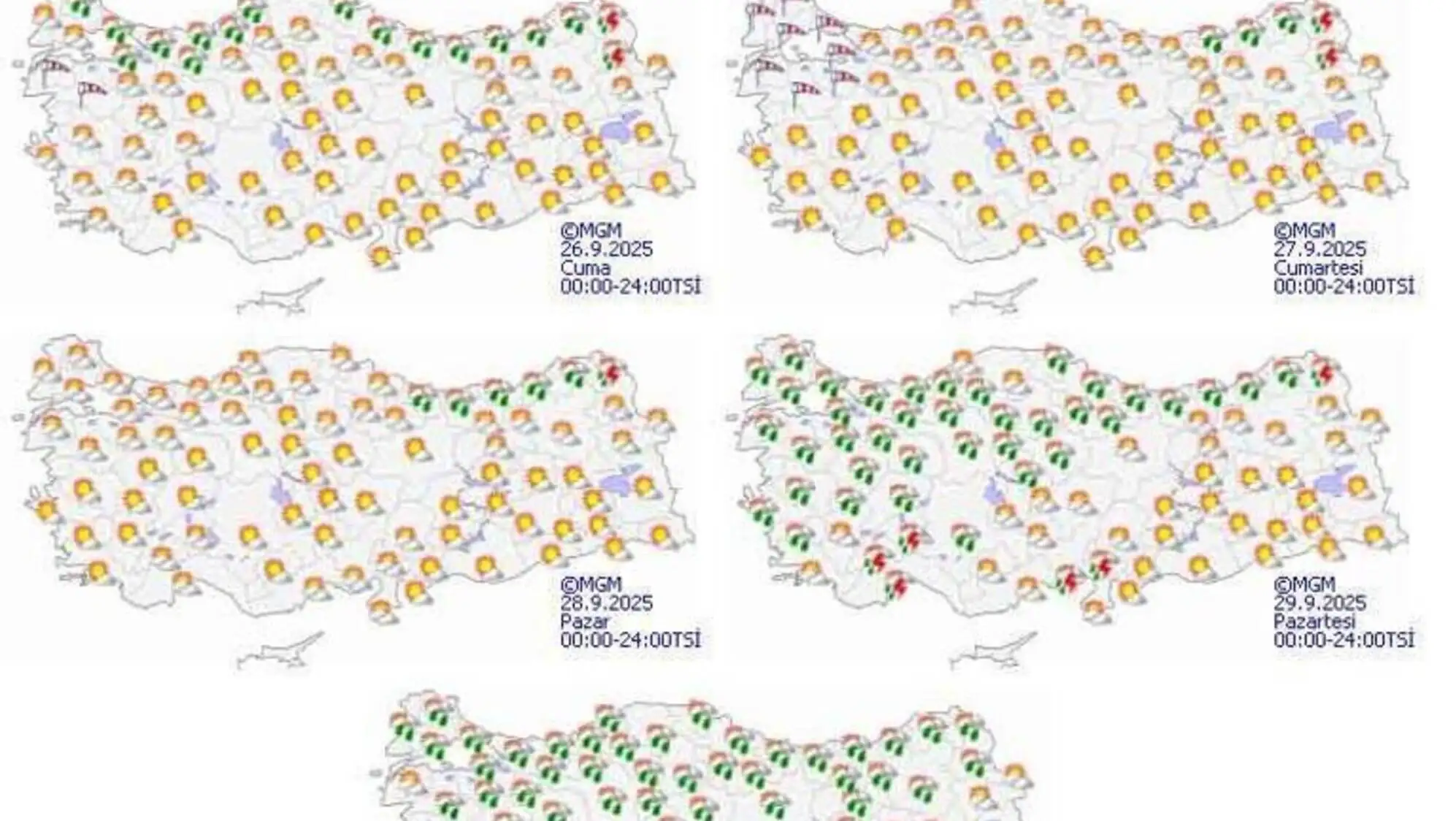Weather maps with different colored dots.