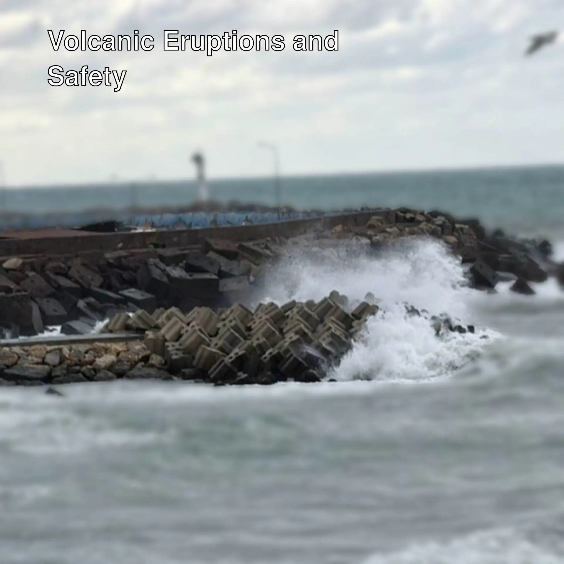 Waves crashing against a breakwater.
