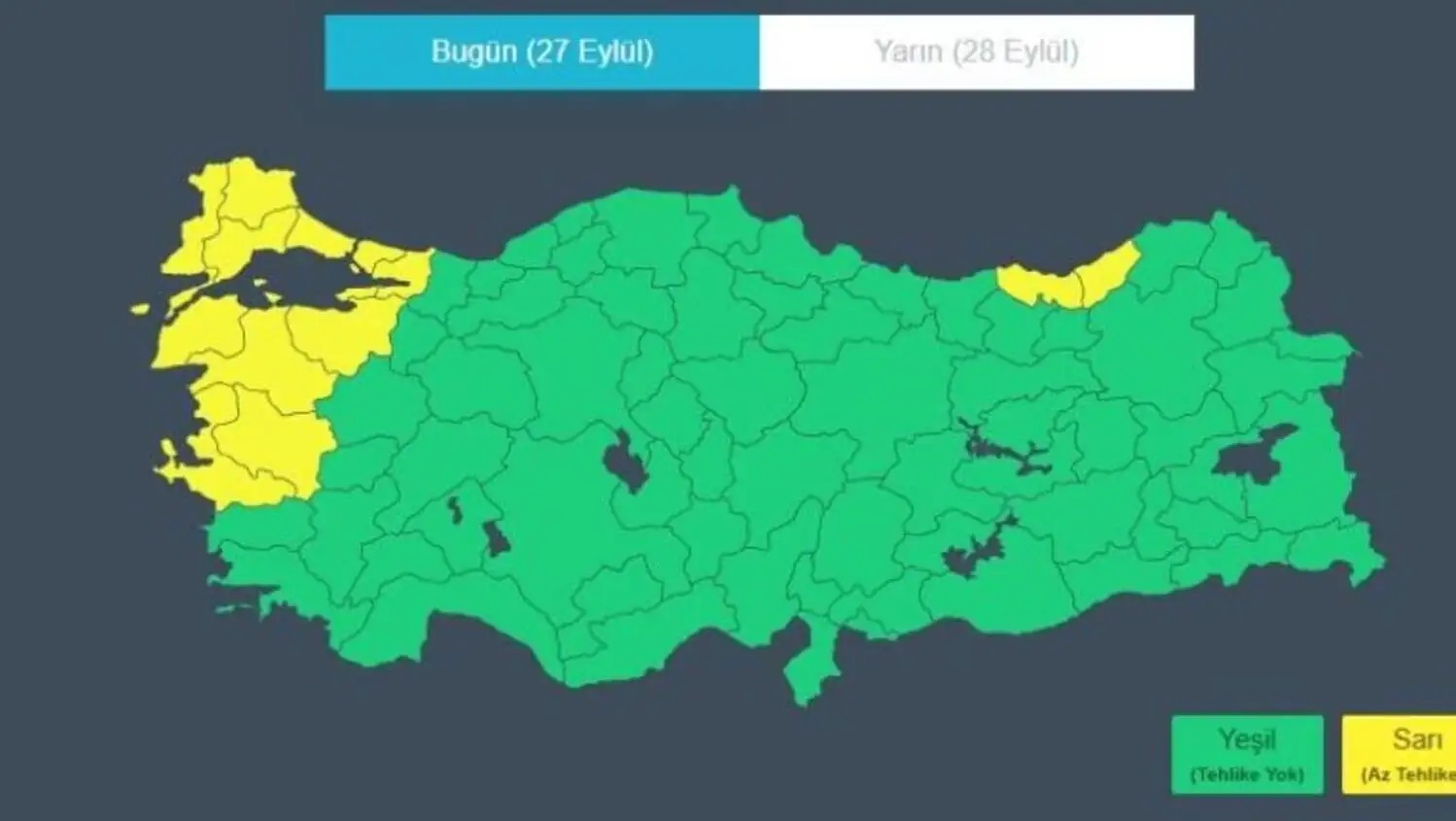 Map of Turkey with green and yellow areas.