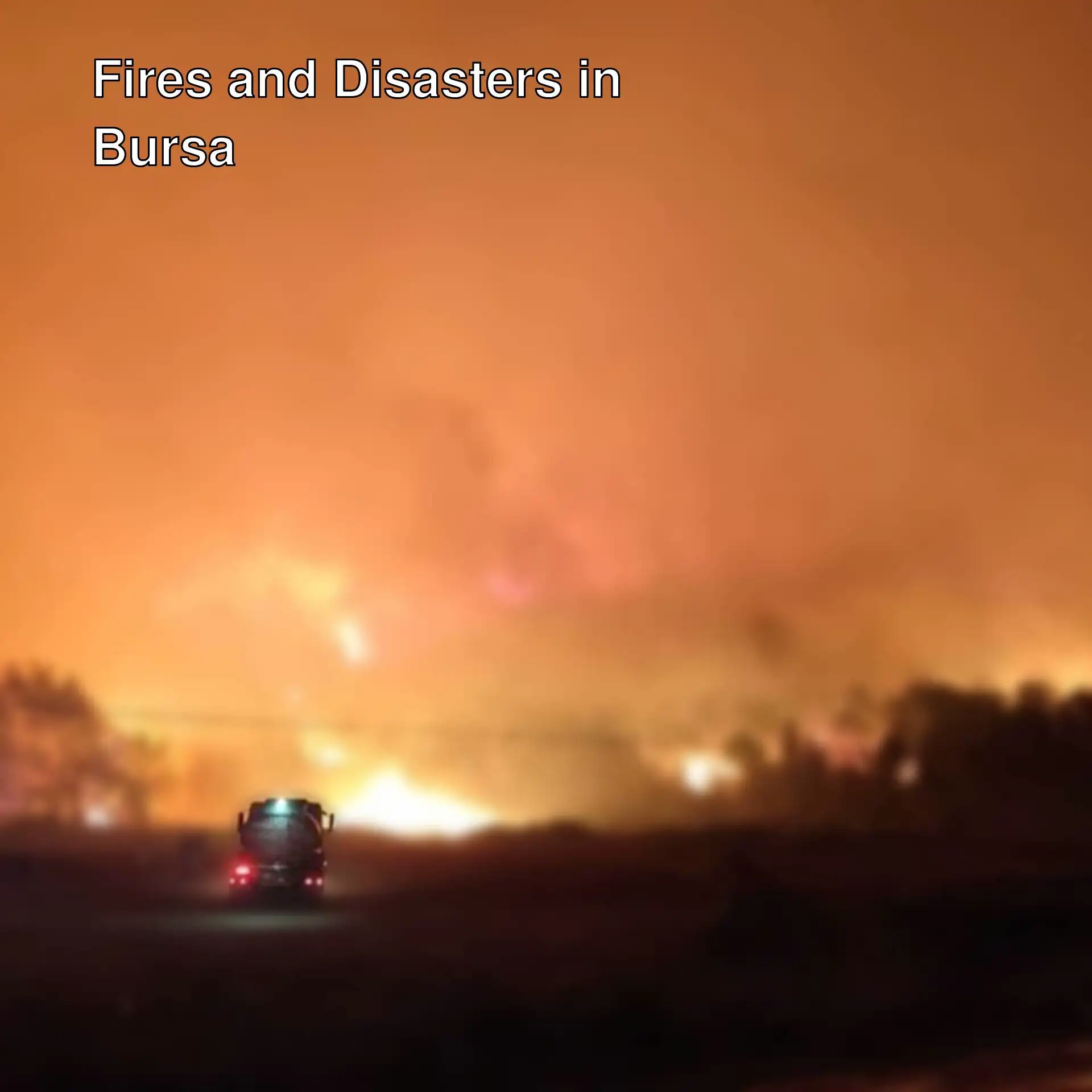 Forest fire in Bursa. Night view.