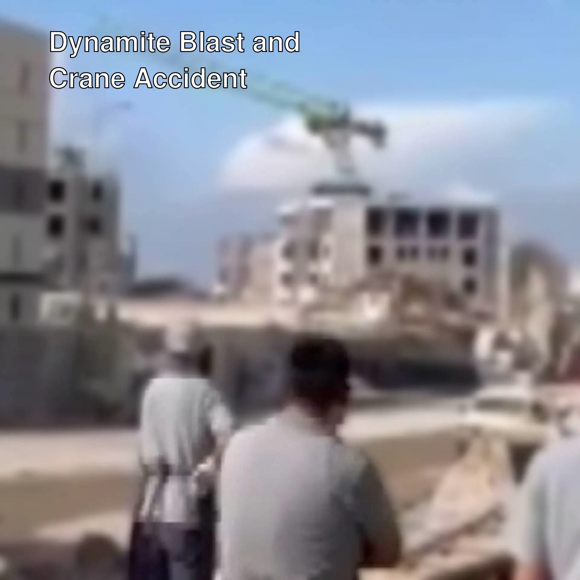A group of men standing in front of a construction site. A group of men standing in front of a construction site.
