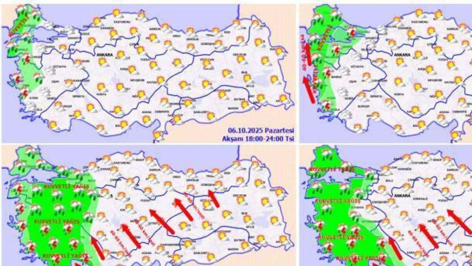 Farklı hava koşullarını gösteren bir harita.