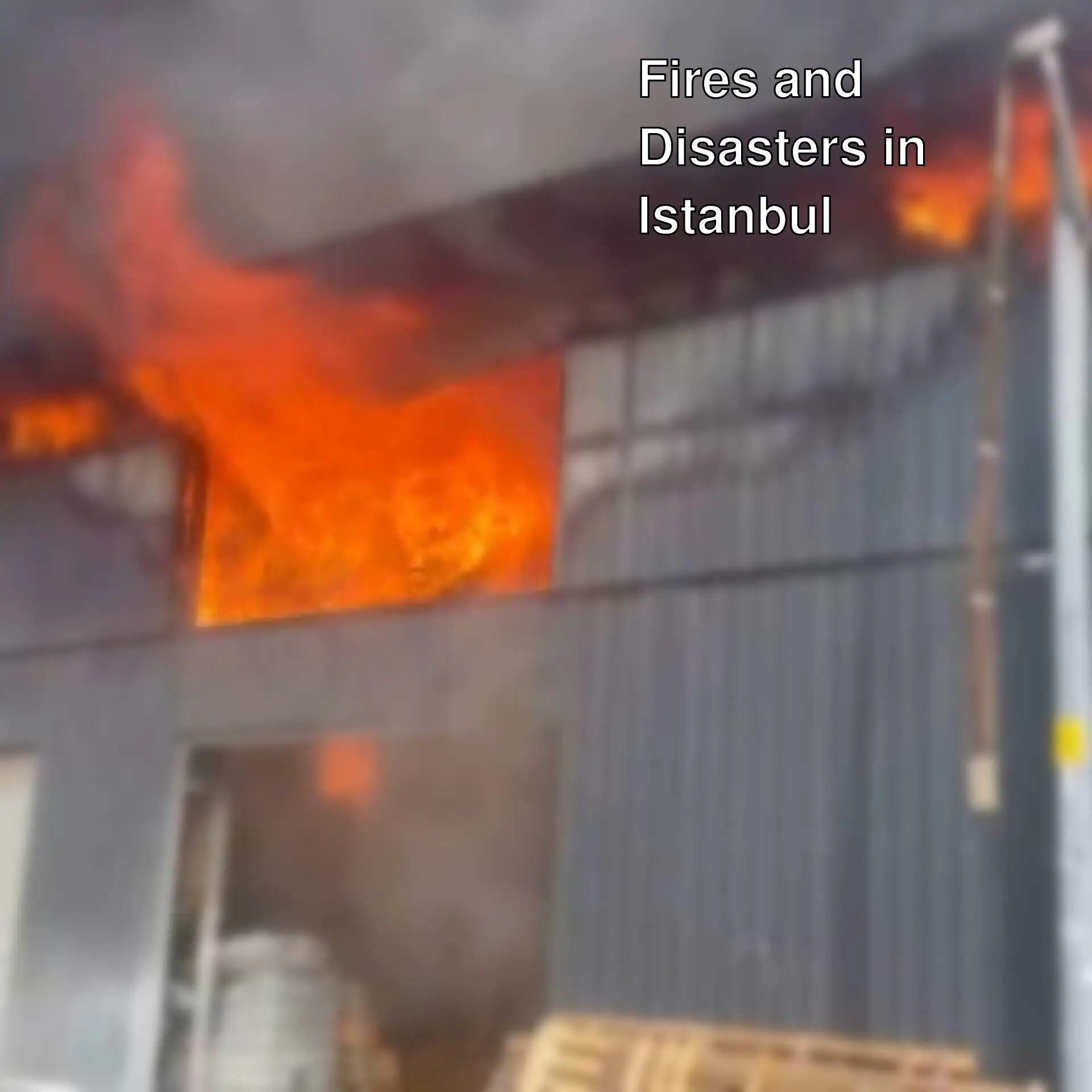 A building on fire.