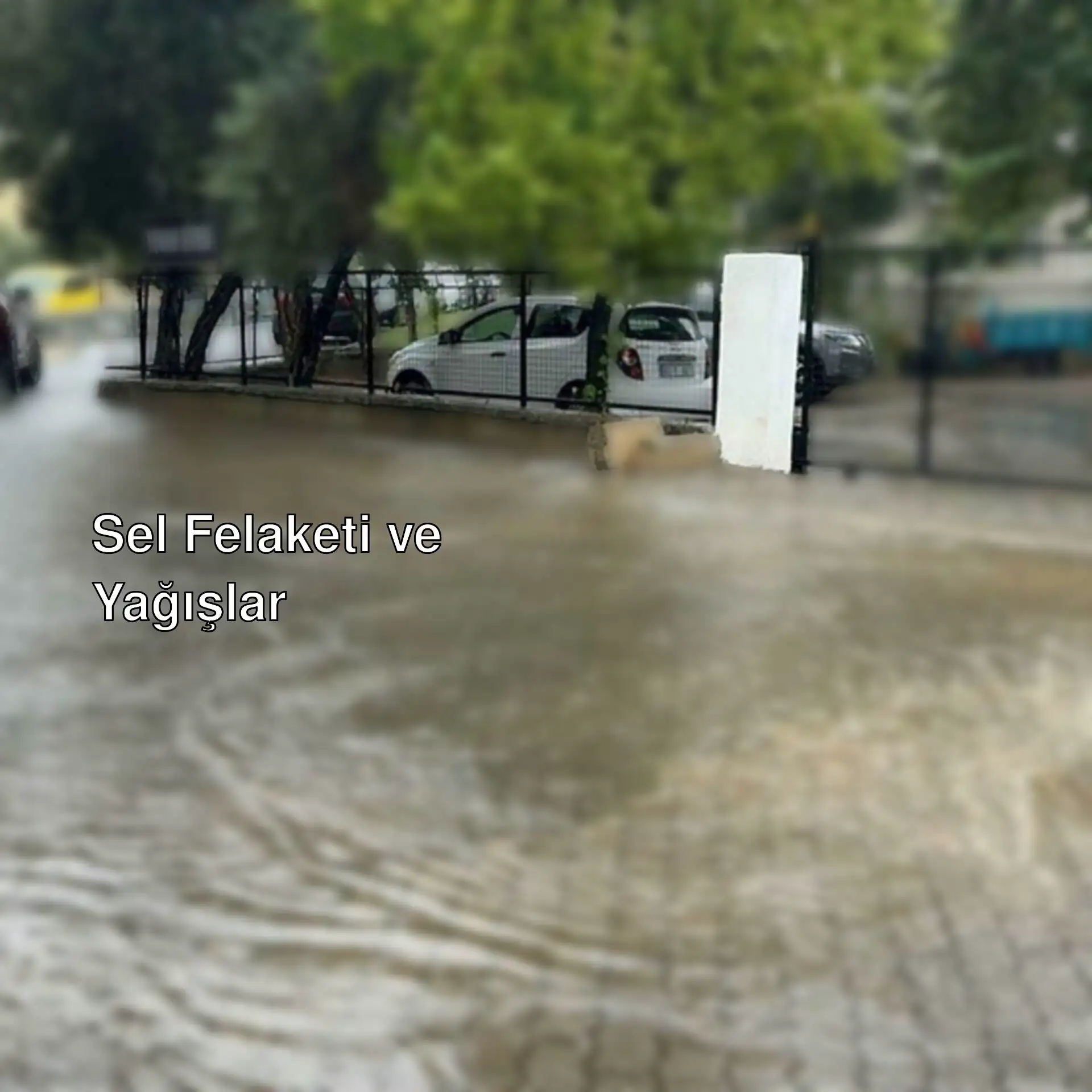 İzmir'de sel nedeniyle suyla dolmuş bir cadde.