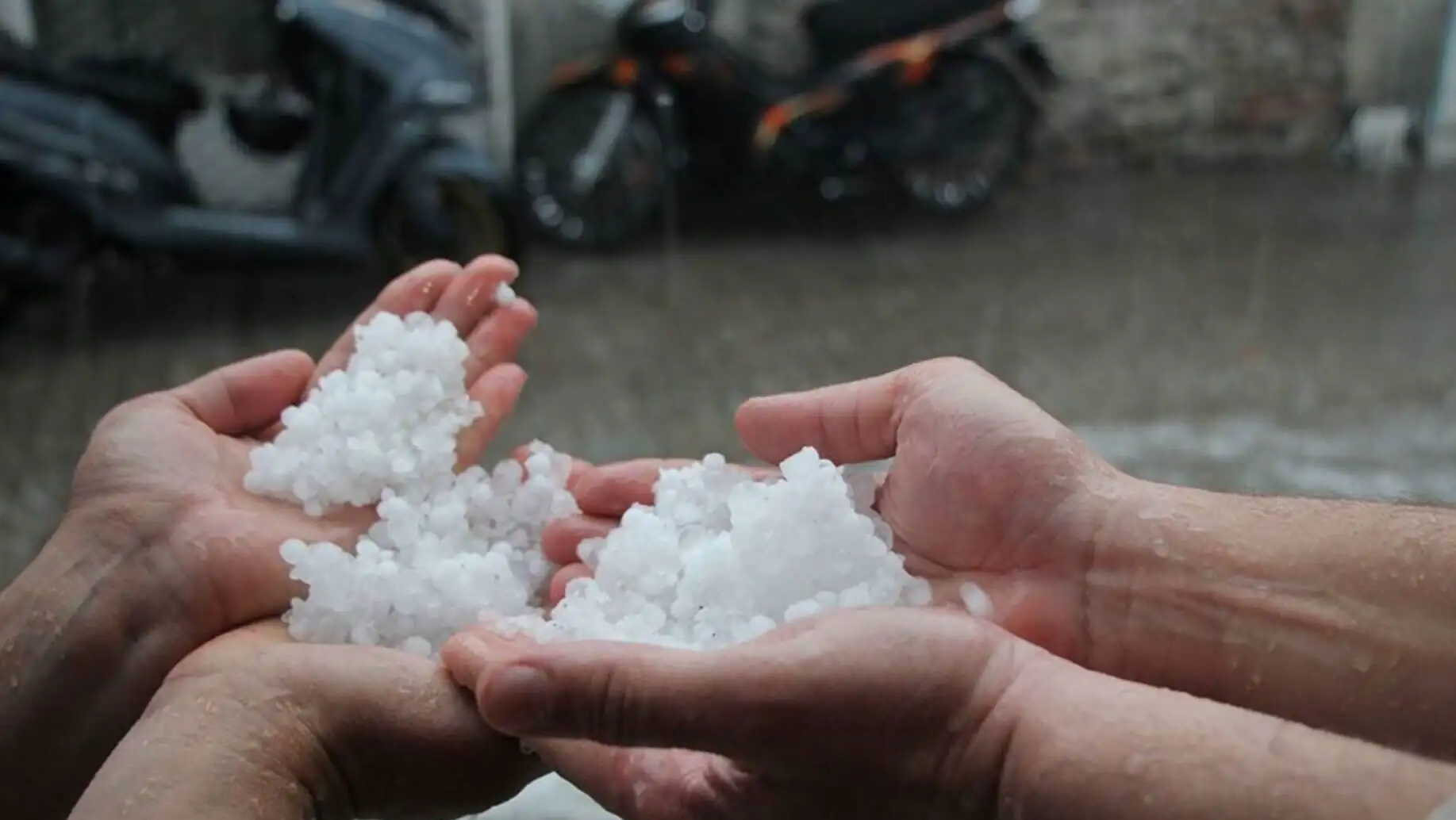 A person holding hail. Related to weather conditions. A person holding hail. Related to weather conditions.