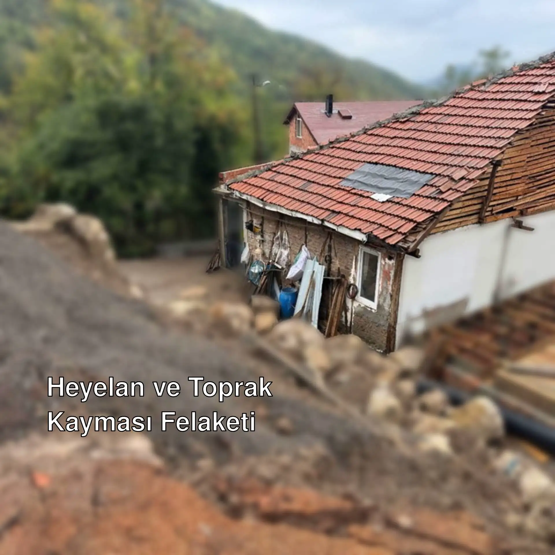 Bartın'da heyelan sonrası bir evin durumu.