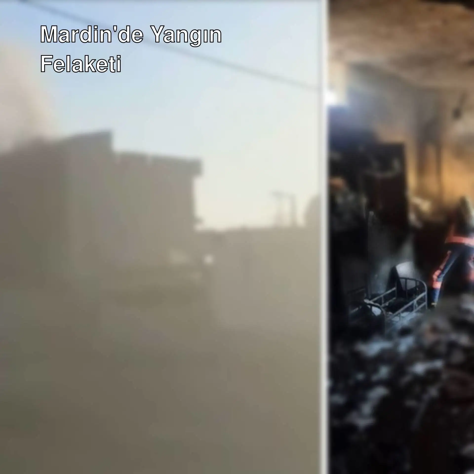 Bir itfaiyecinin yangın söndürme tüpüyle odada durduğu an.