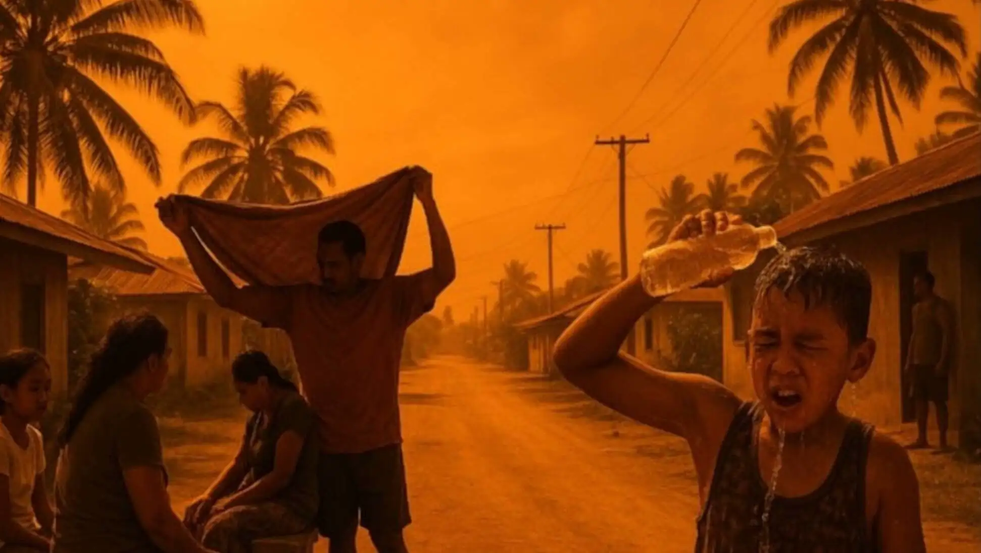 A group of people walking on the road, illustrating climate change. A group of people walking on the road, illustrating climate change.