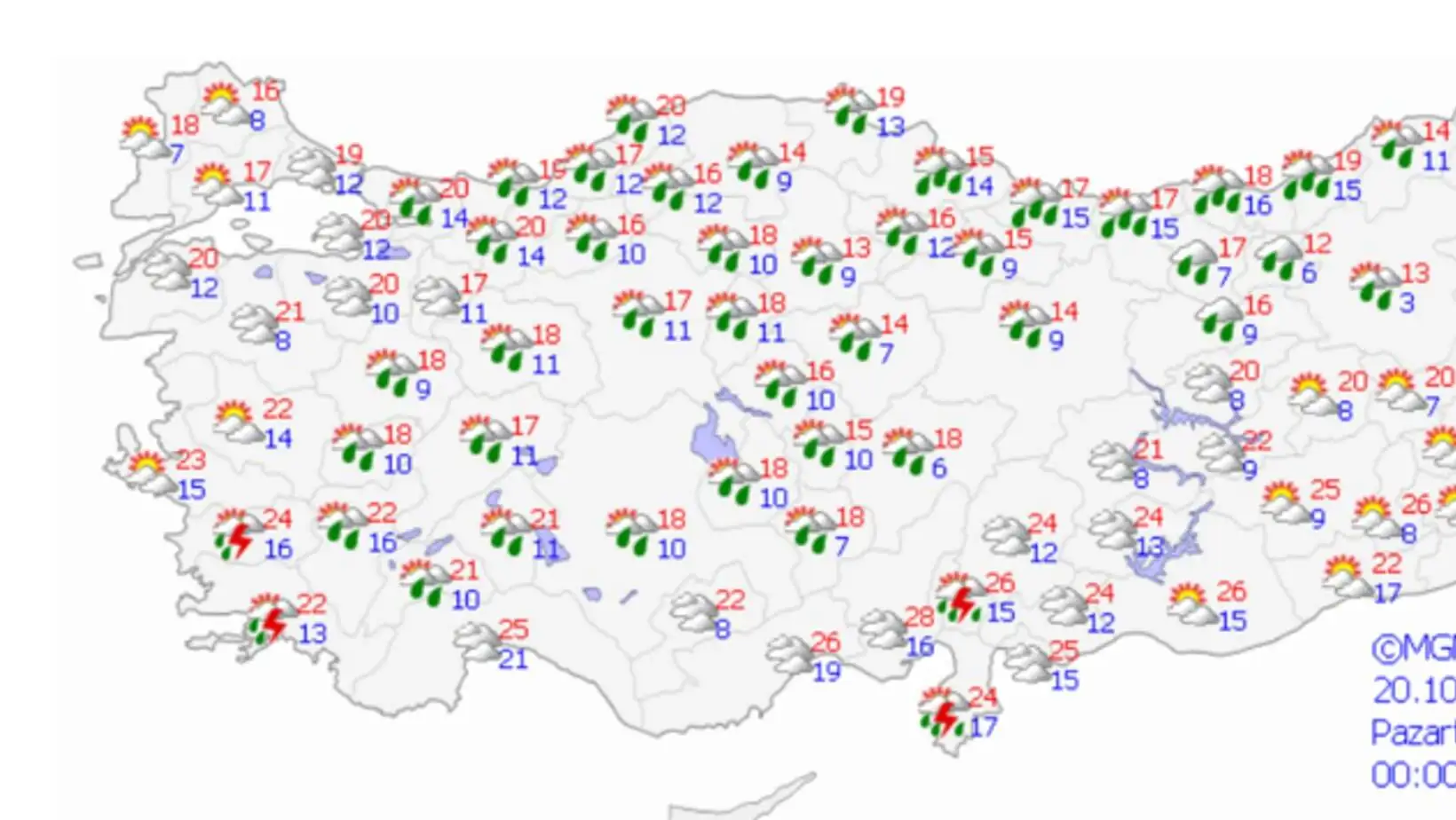 Fırtına ve yağış haritası. Fırtına ve yağış haritası.