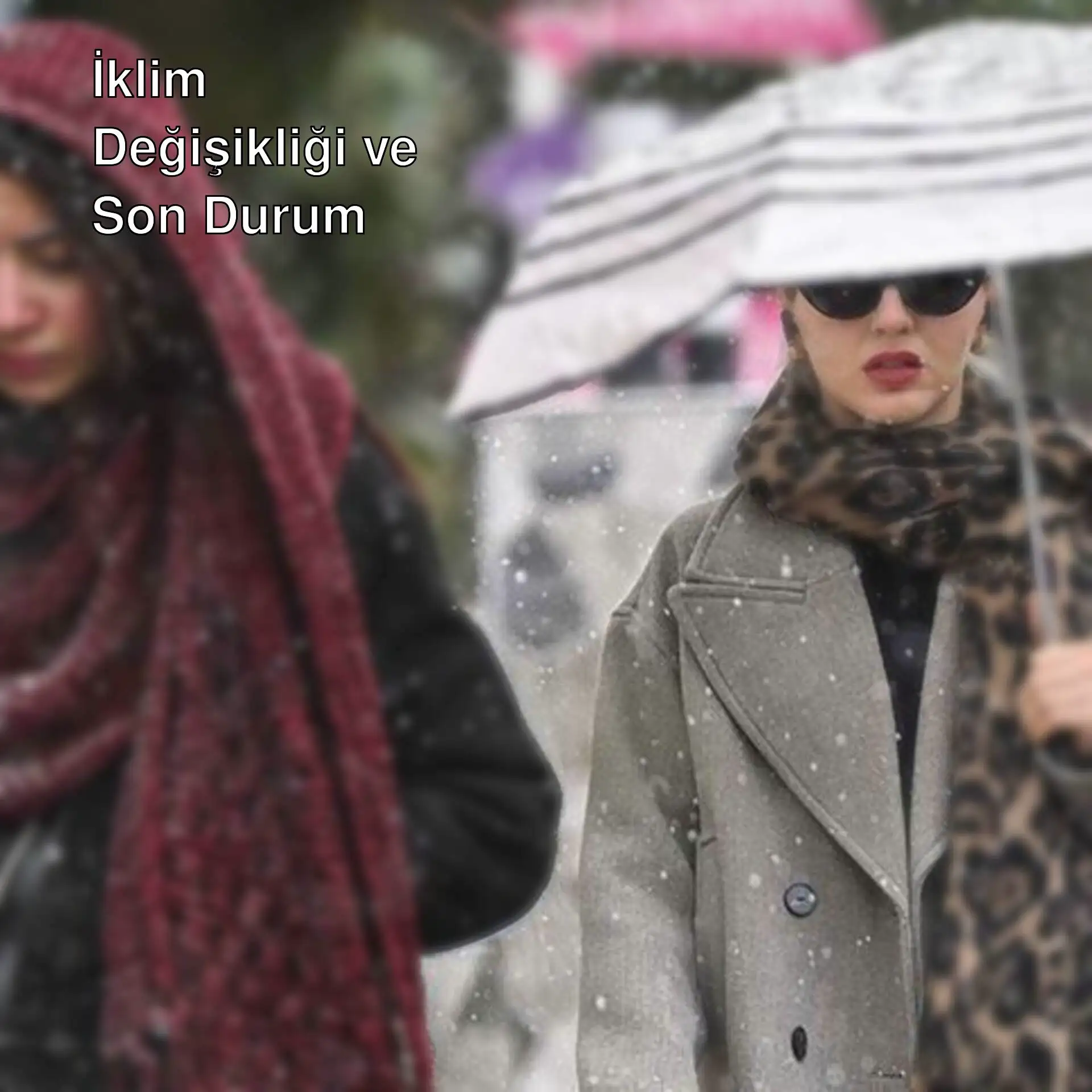 İki kadın yağmur altında yürüyüş yapıyor. İki kadın yağmur altında yürüyüş yapıyor.