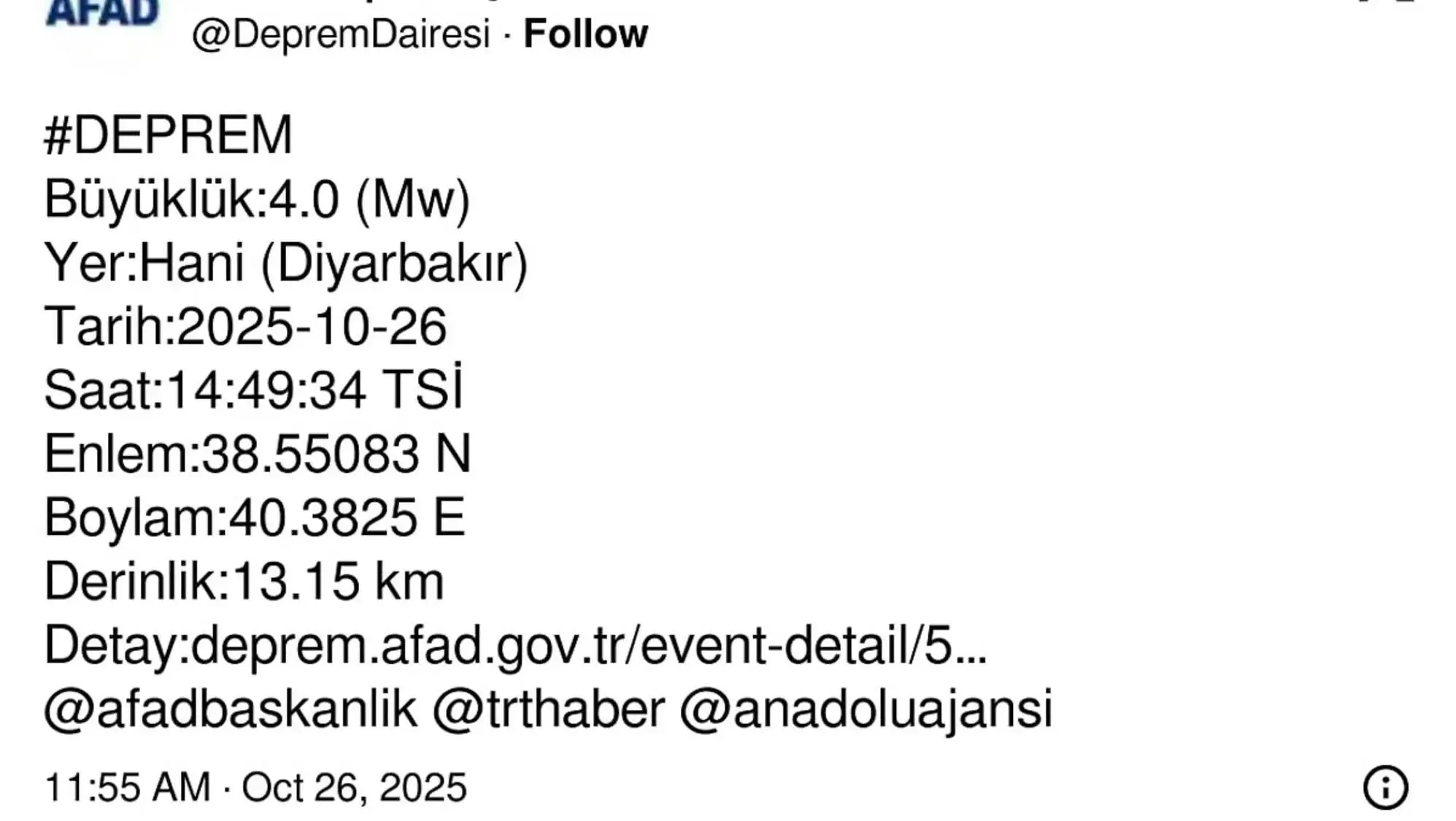 A screenshot of a phone related to the earthquake in Diyarbakır. A screenshot of a phone related to the earthquake in Diyarbakır.