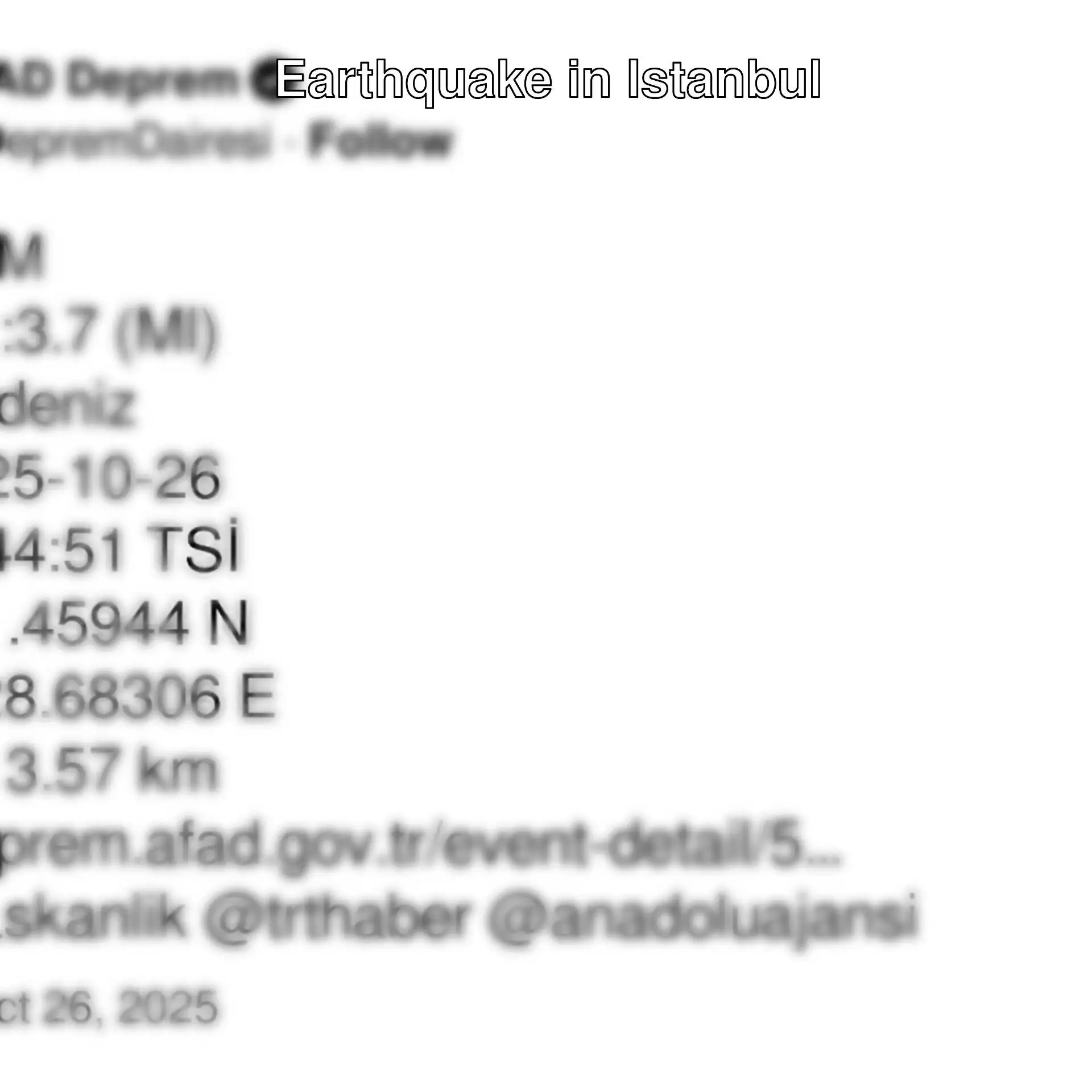 AFAD announced after the earthquake felt in Istanbul. AFAD announced after the earthquake felt in Istanbul.