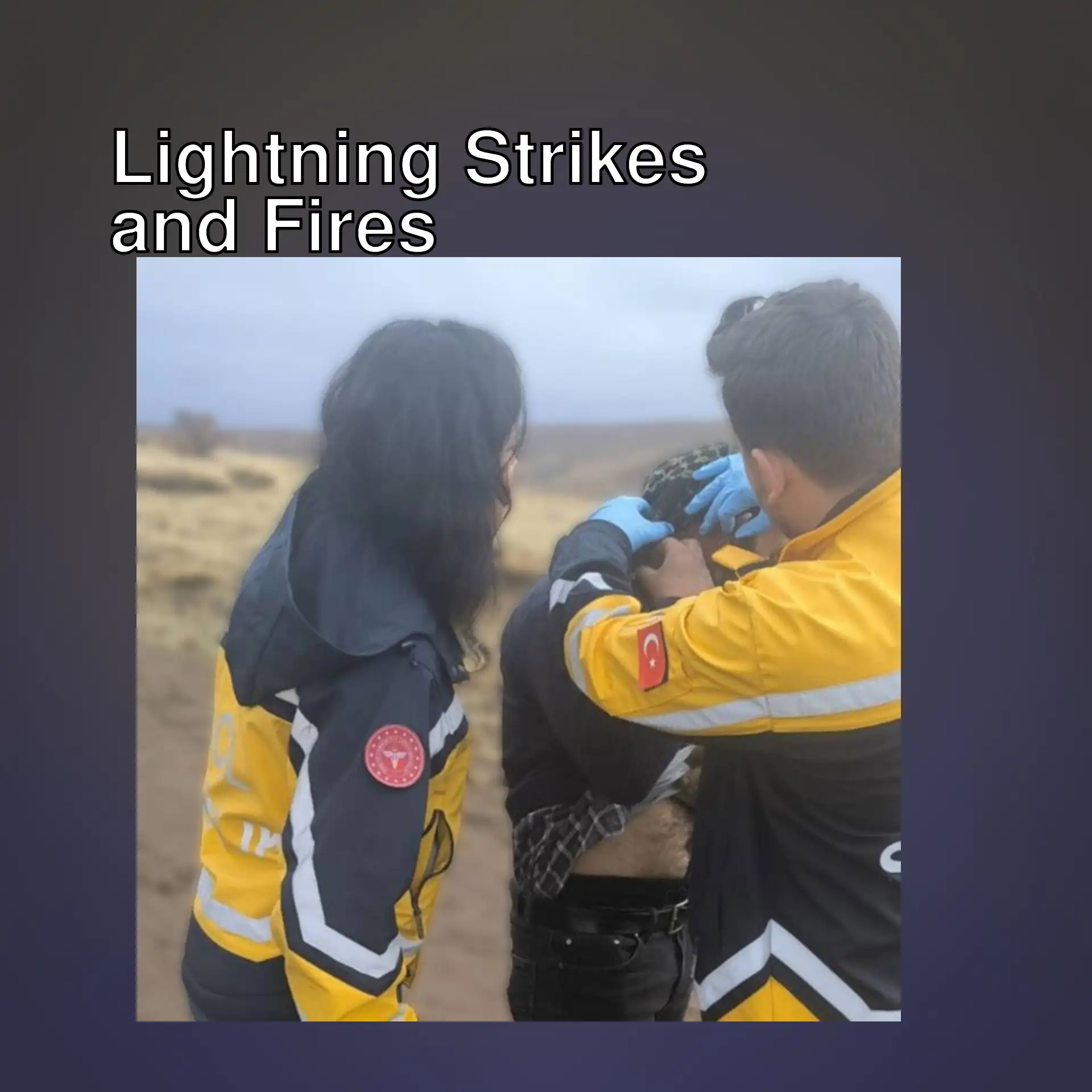 Injured person and the scene of the lightning strike. Injured person and the scene of the lightning strike.