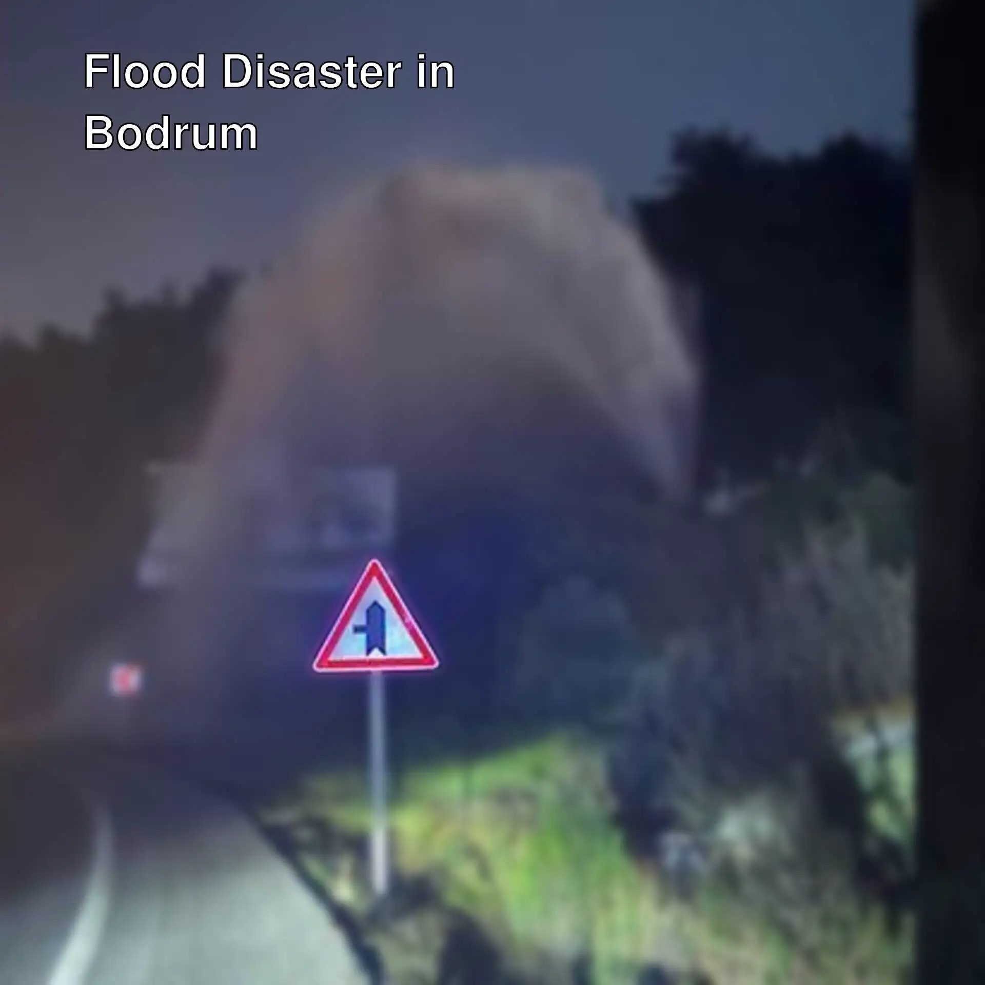 A sign next to a road after the flood disaster in Bodrum. A sign next to a road after the flood disaster in Bodrum.