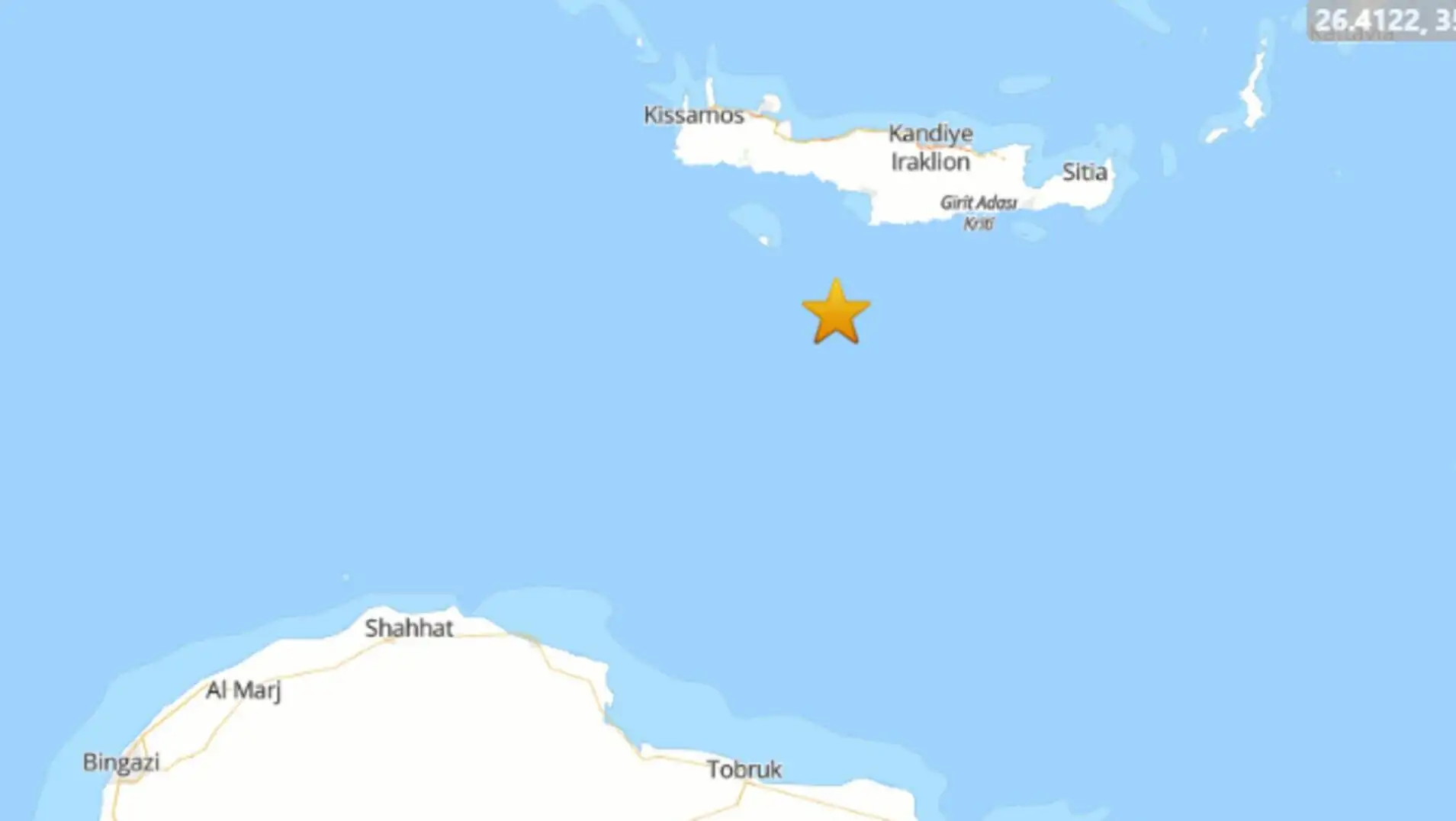 A map of the ocean with a yellow star. A map of the ocean with a yellow star.