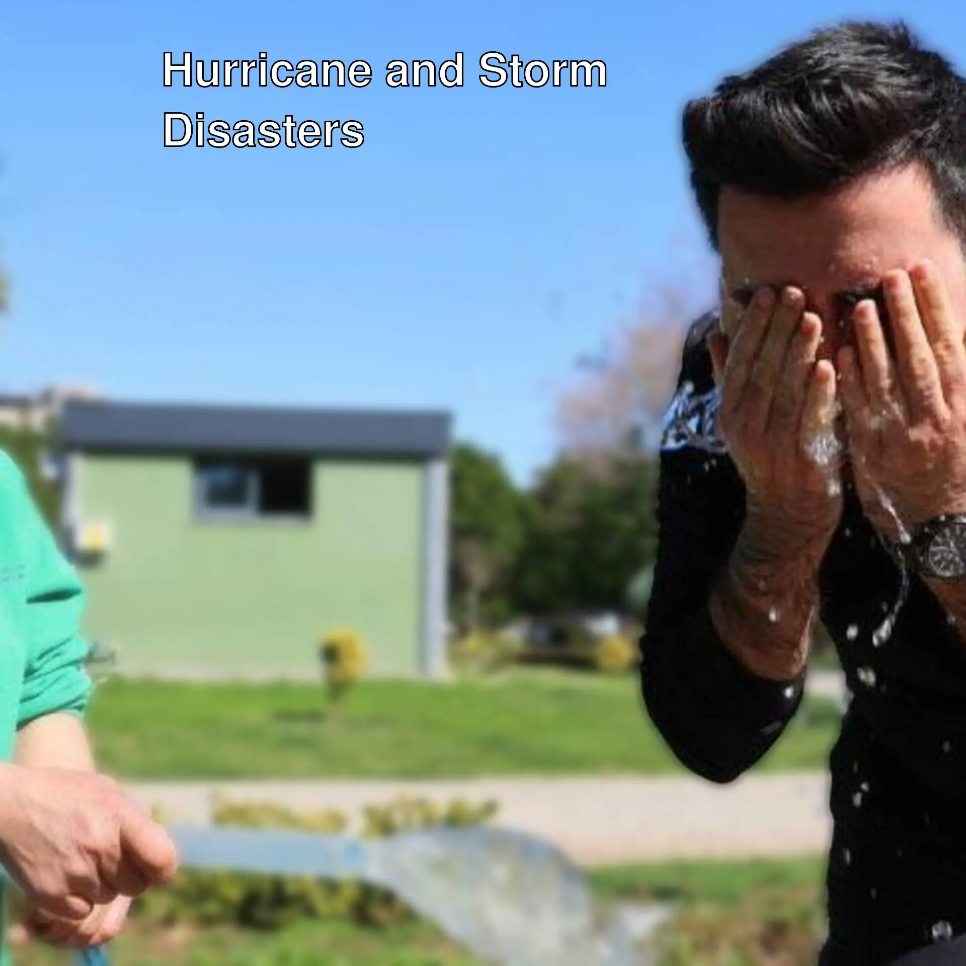 A man cooling off with water during a heatwave.