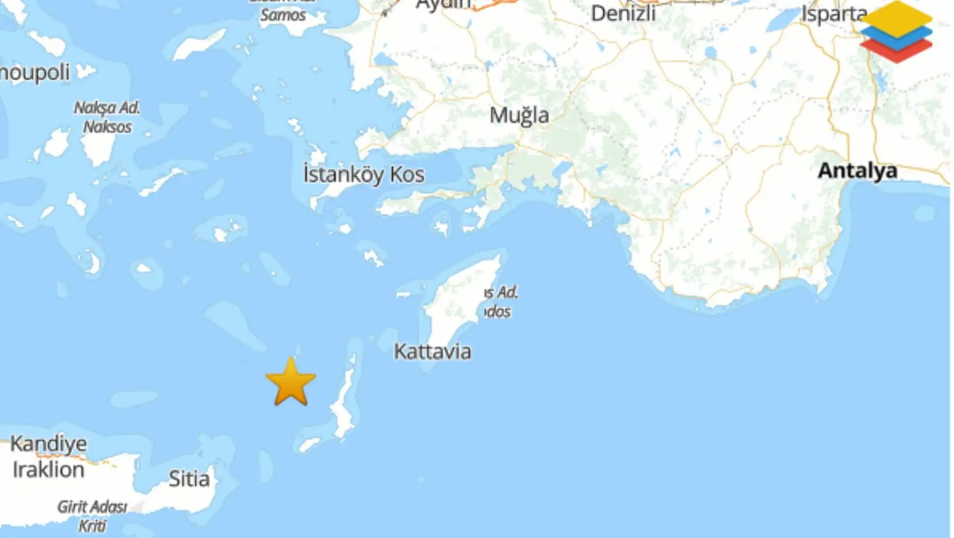 Ege Denizi'nde deprem ile ilgili harita.