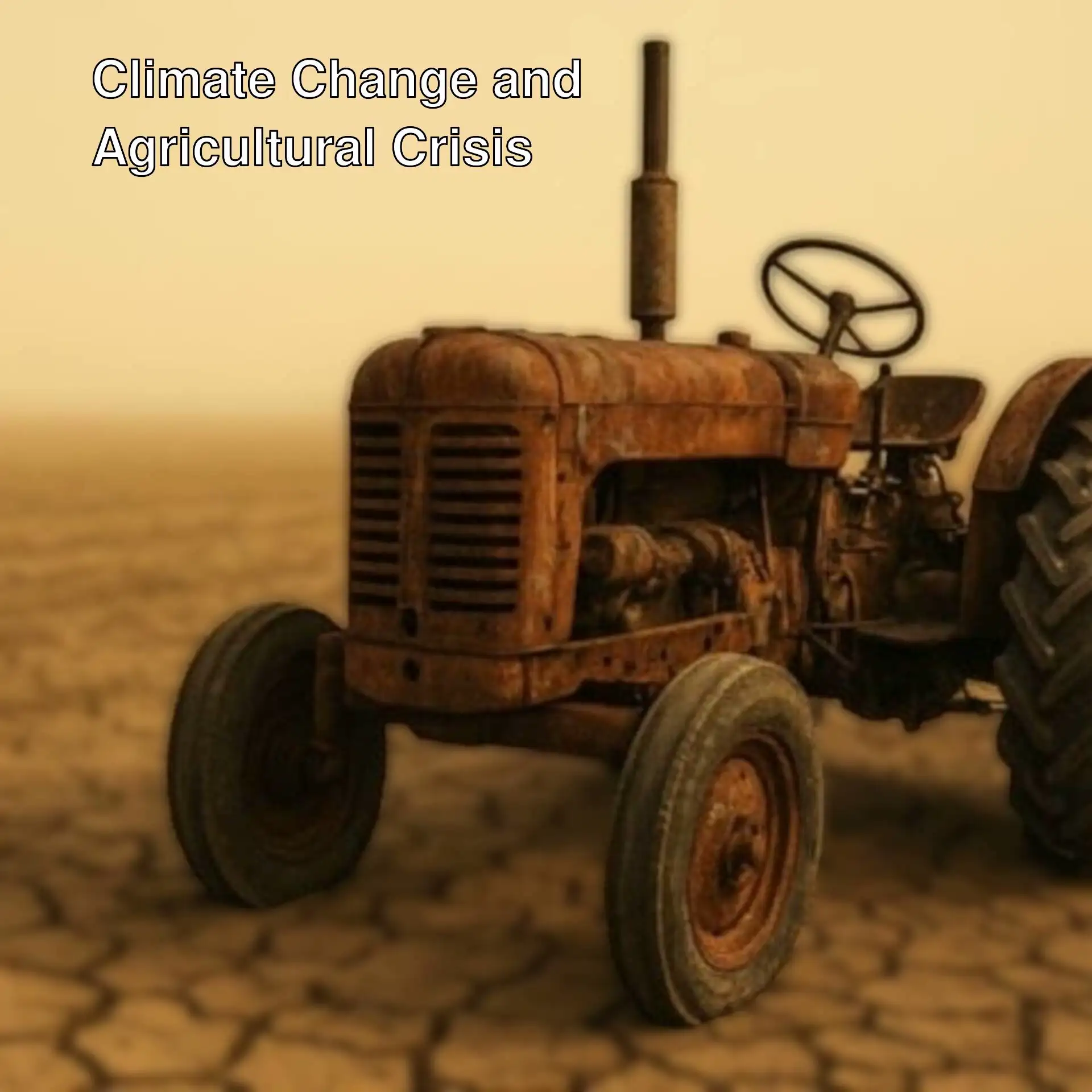 A rusty tractor in a dry desert.