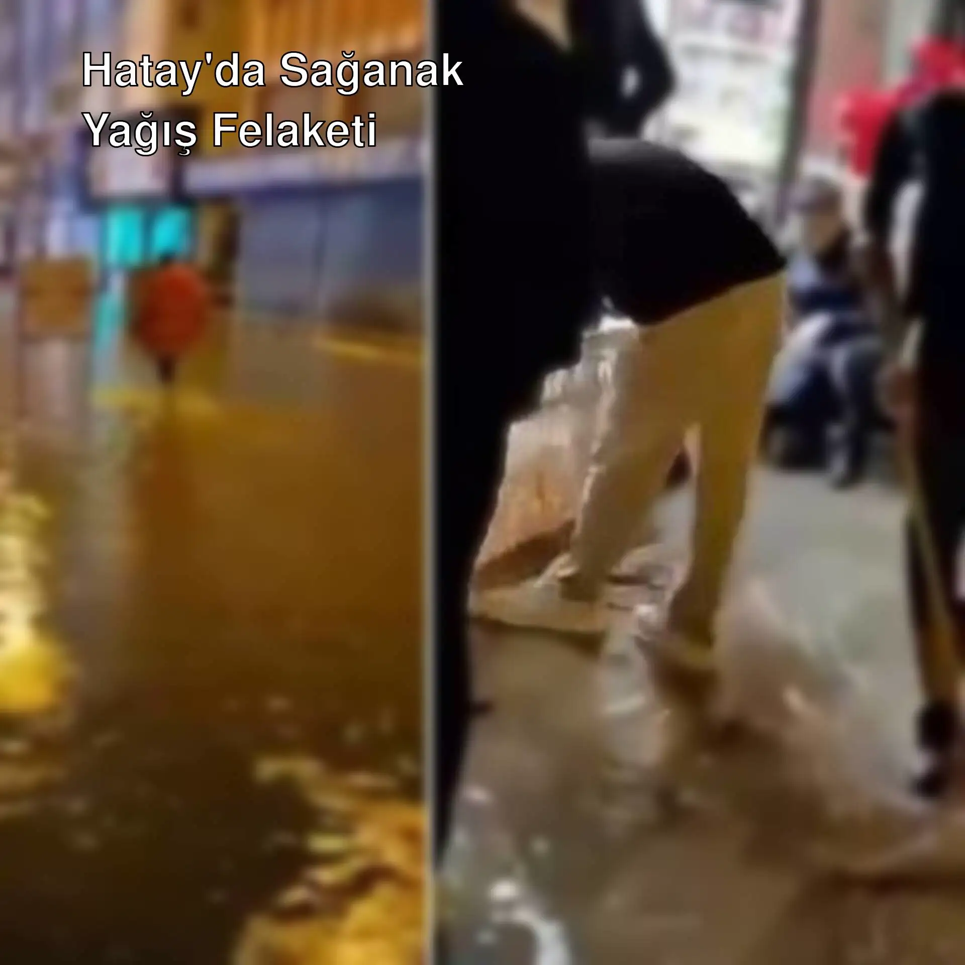 Hatay'da sağanak yağış nedeniyle bir adam su birikintisinde duruyor.