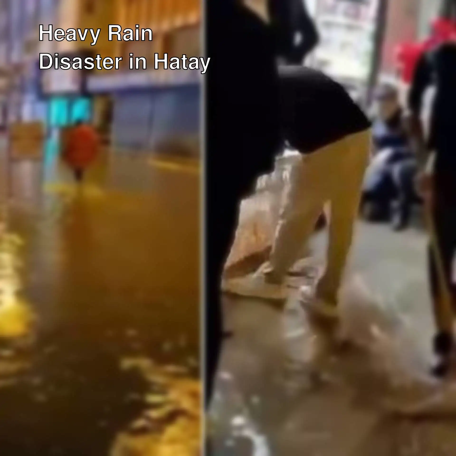 A man standing in flood water in Hatay.