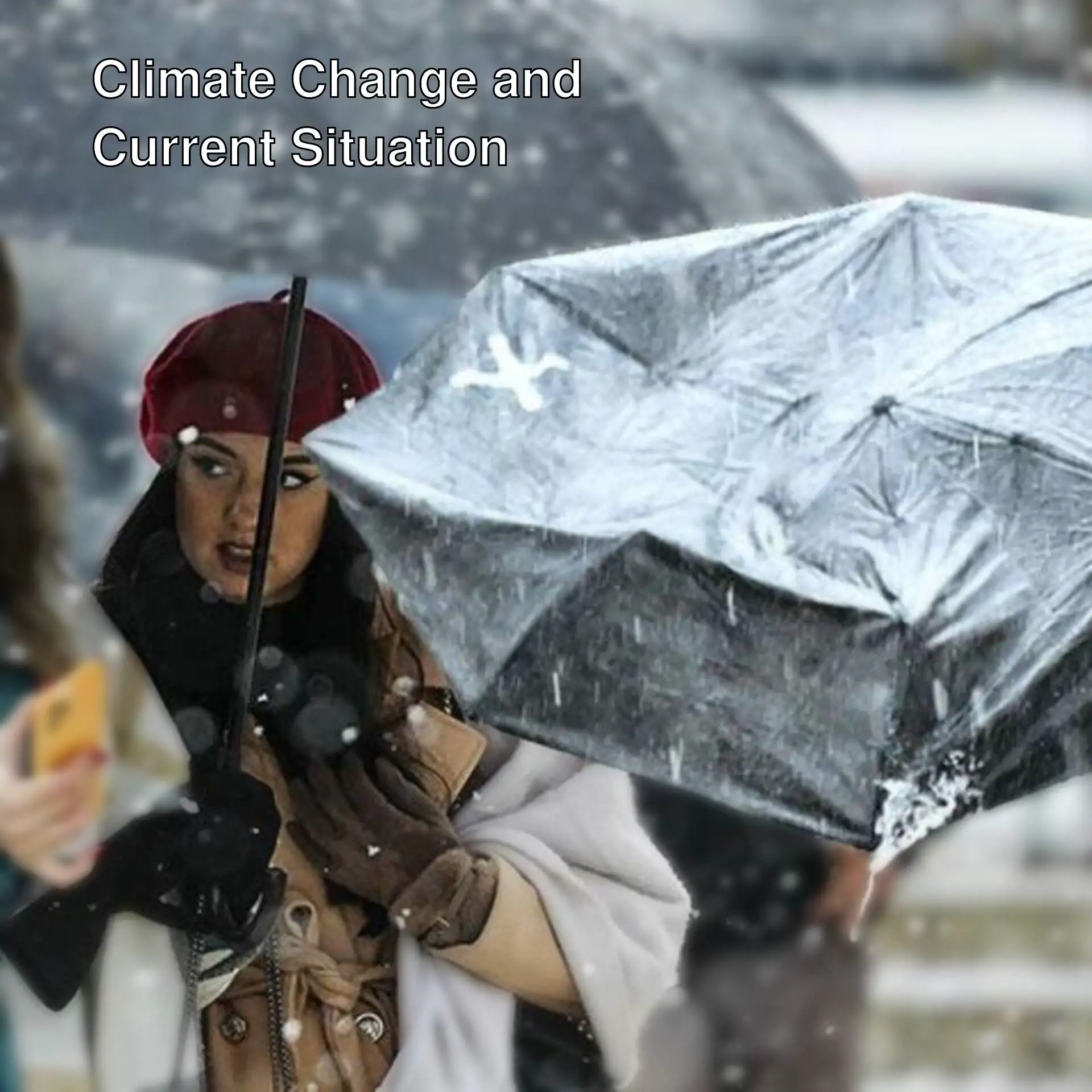 A group of women under snow in Istanbul.