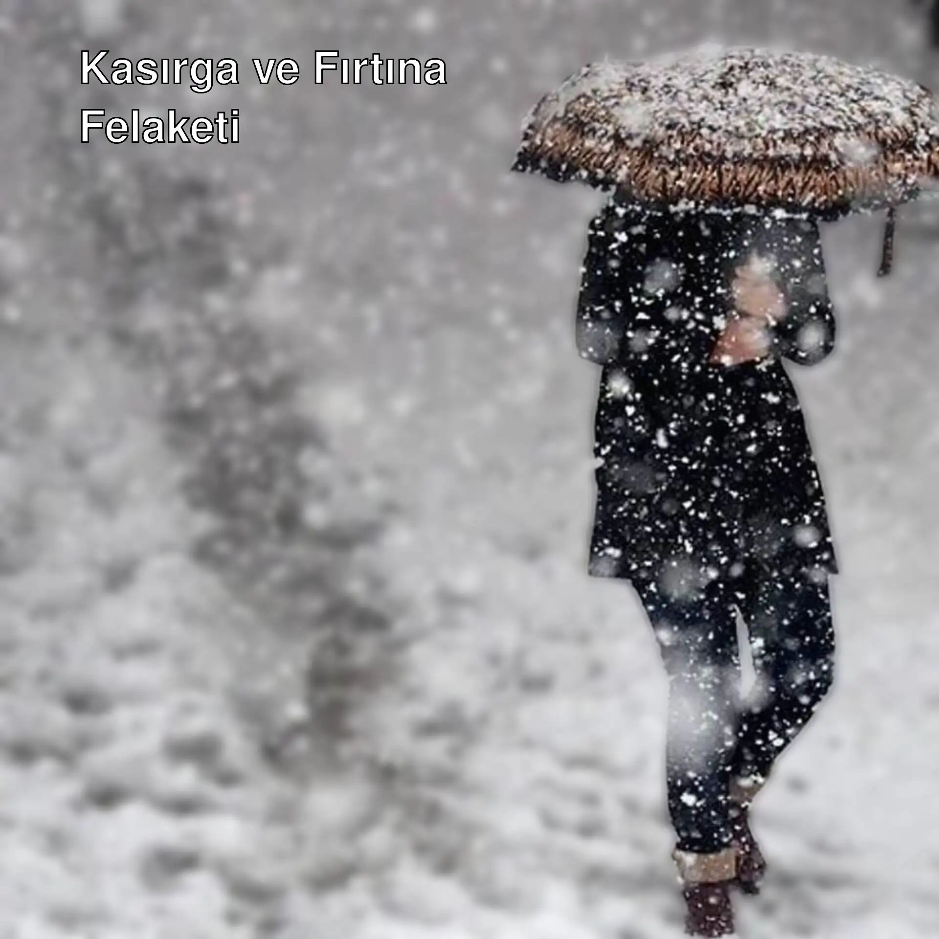 Bir kişi kar yağışında şemsiye ile yürürken. Bir kişi kar yağışında şemsiye ile yürürken.