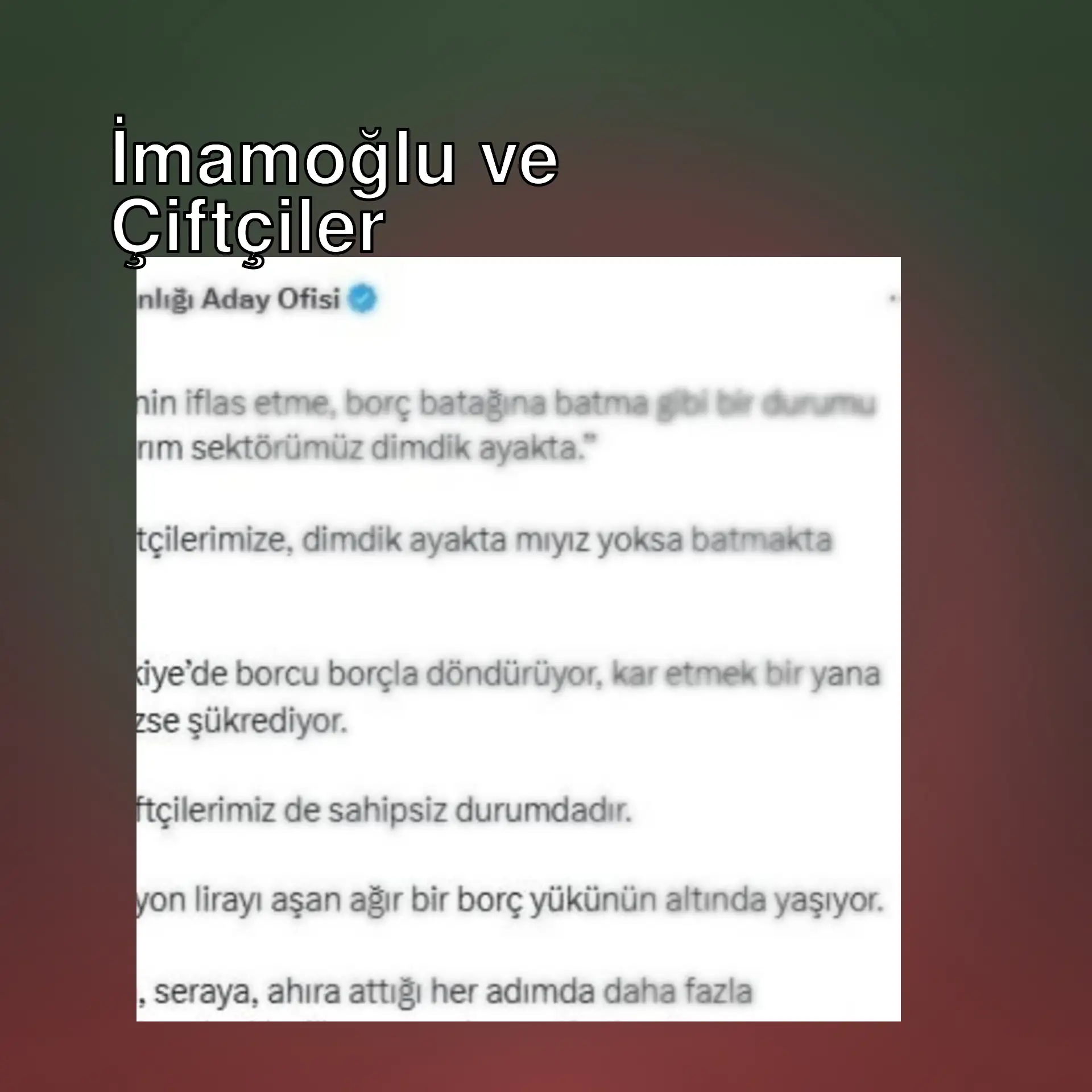 İmamoğlu'ndan çiftçilere özel mesaj. İmamoğlu'ndan çiftçilere özel mesaj.