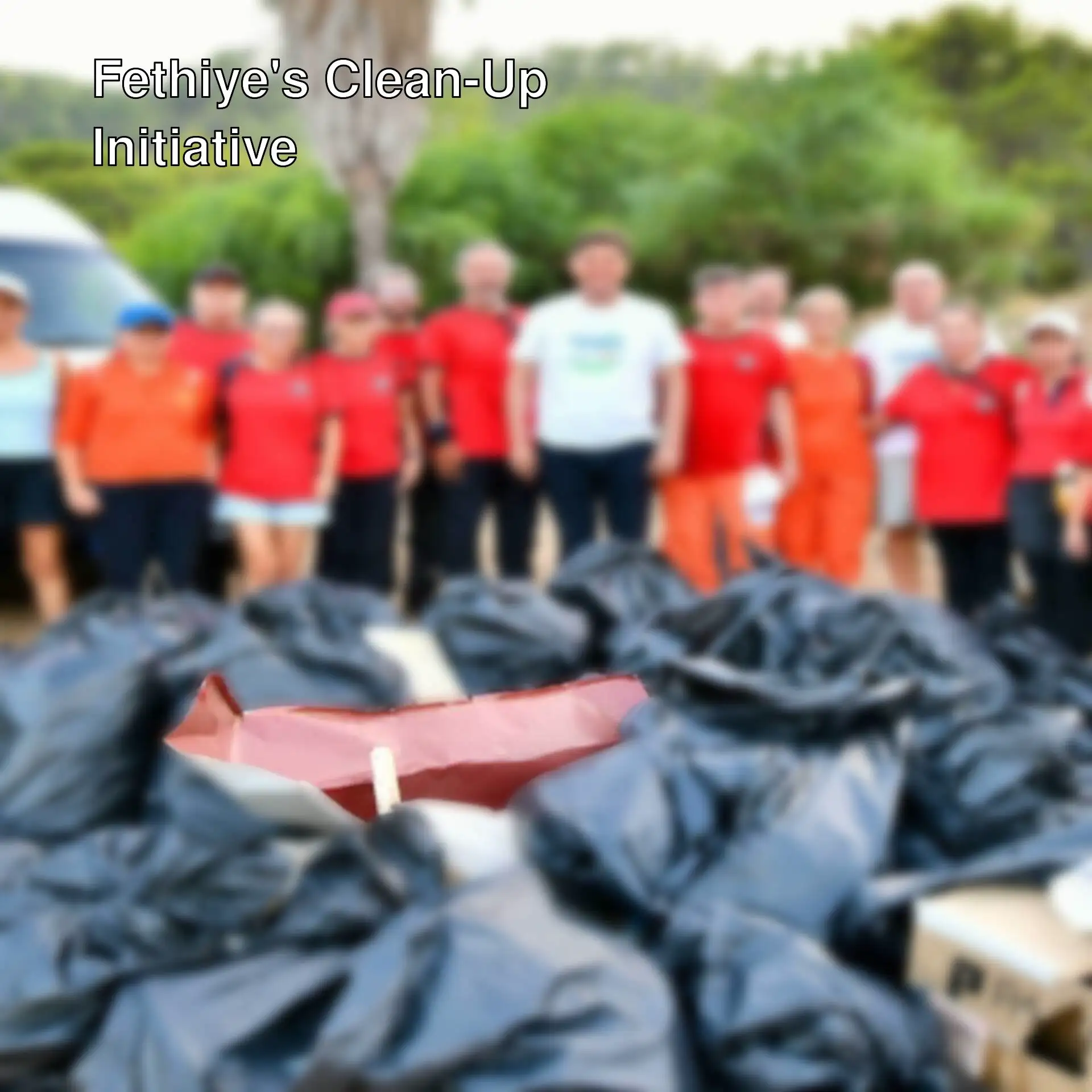 A group of people cleaning up trash in Fethiye. A group of people cleaning up trash in Fethiye.