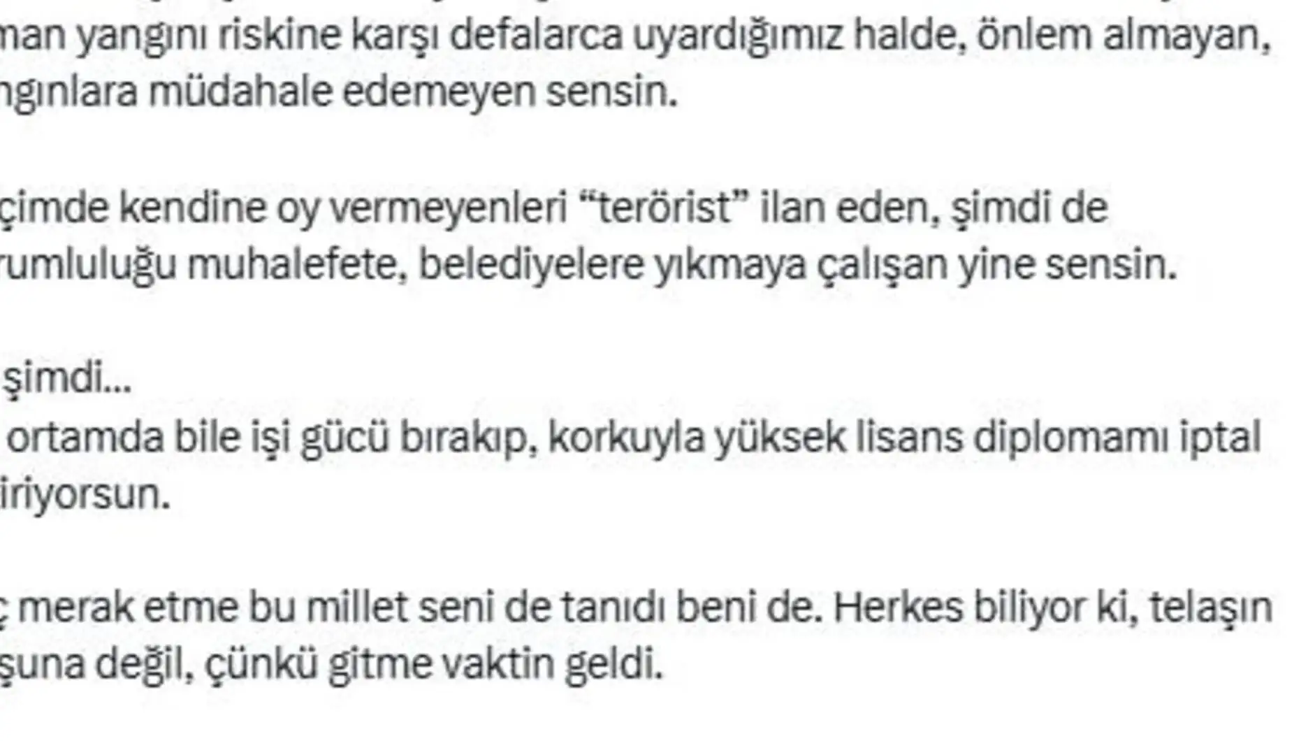 Screenshot of İmamoğlu's message.