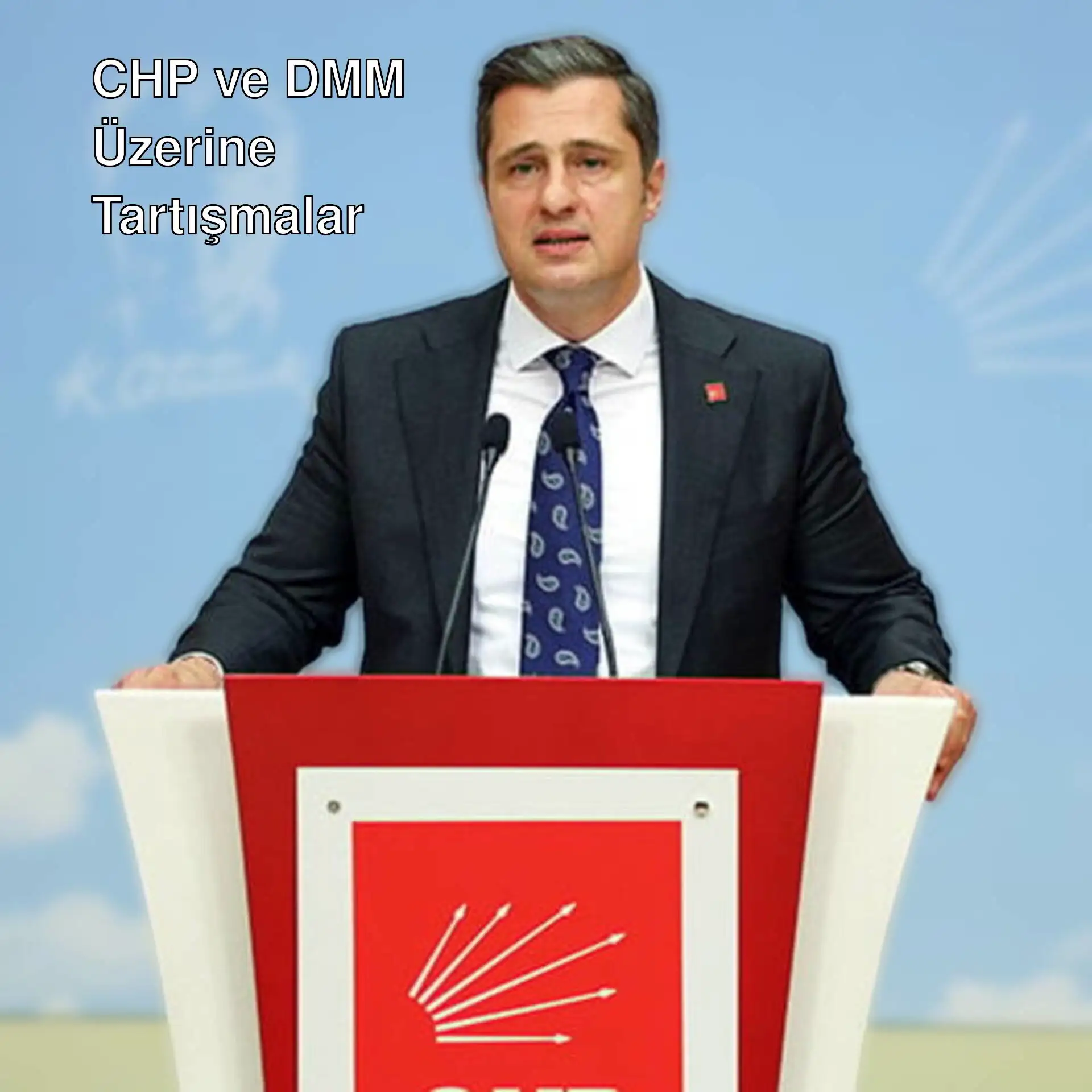 CHP Sözcüsü Deniz Yücel basın toplantısında.
