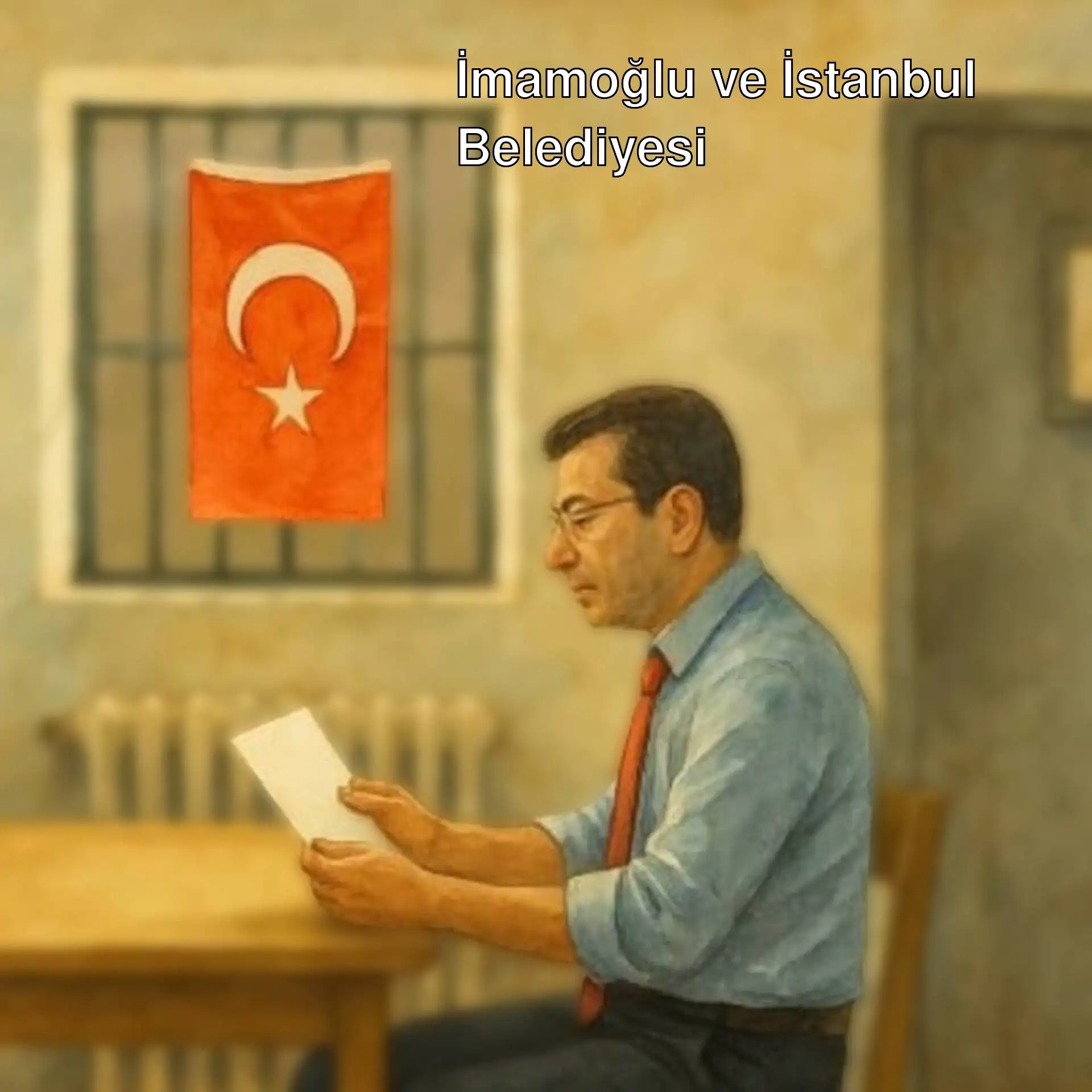 Ekrem İmamoğlu, bir masada oturup gazete okuyor.