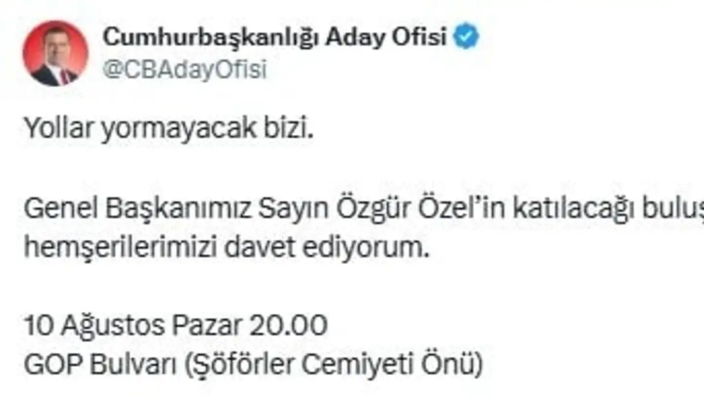 İmamoğlu'nun sosyal medya paylaşımı. İmamoğlu'nun sosyal medya paylaşımı.