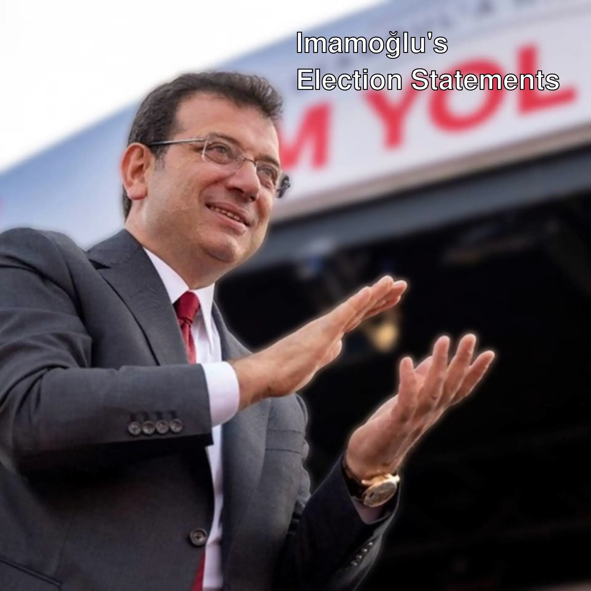 Ekrem İmamoğlu is applauded while making election statements. Ekrem İmamoğlu is applauded while making election statements.