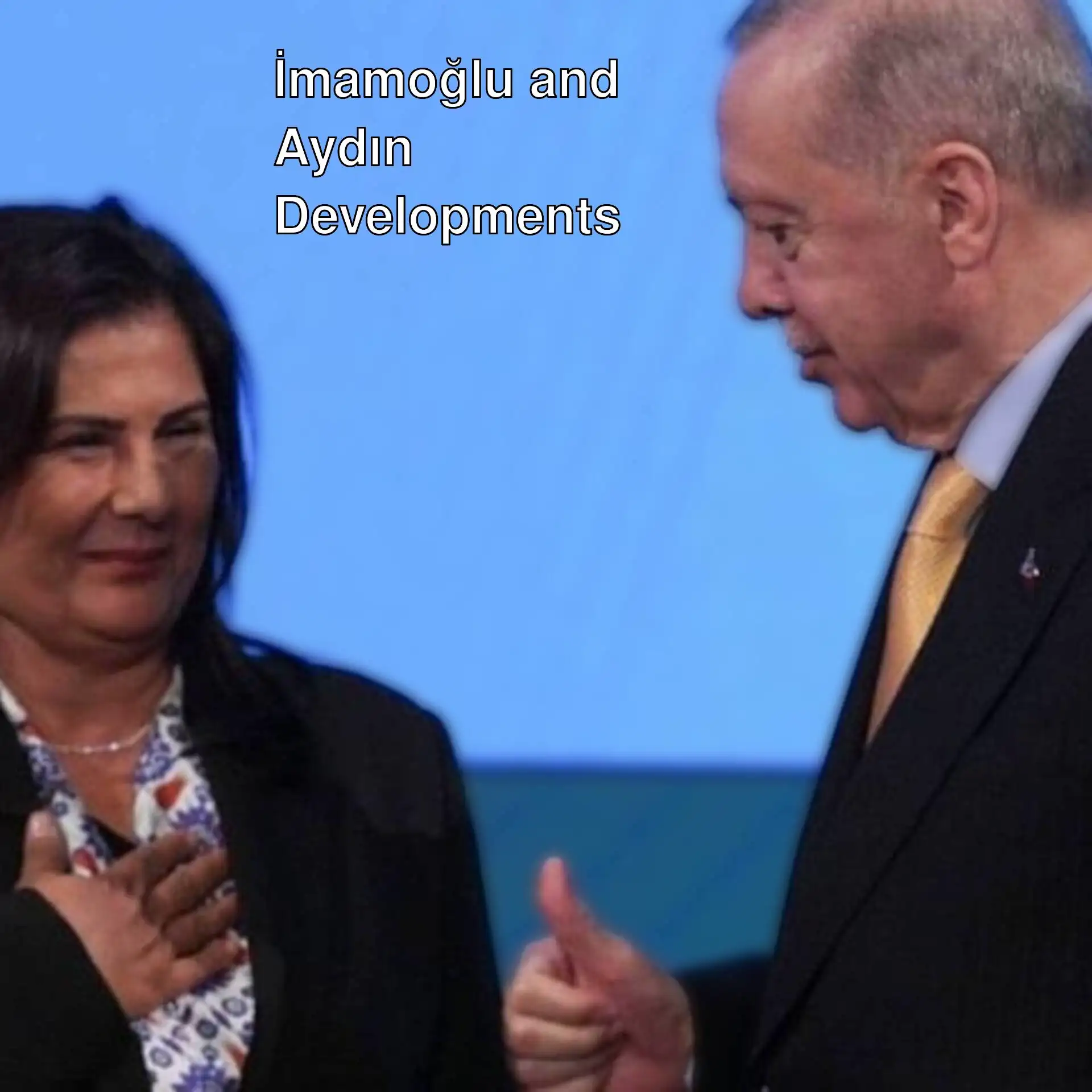 Ekrem İmamoğlu and Özlem Çerçioğlu standing together. Ekrem İmamoğlu and Özlem Çerçioğlu standing together.