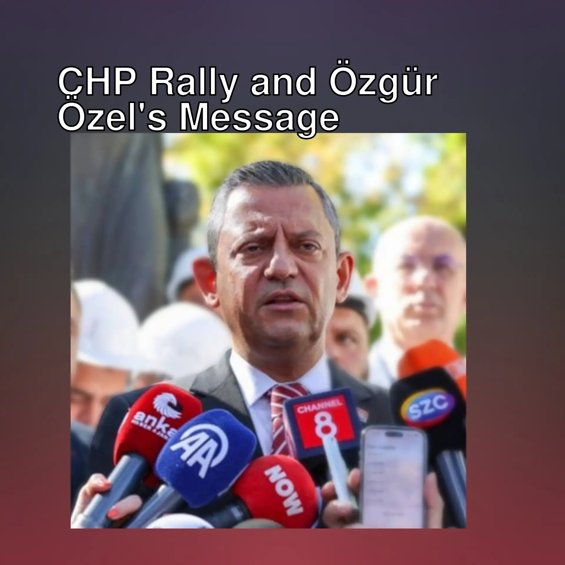 Özgür Özel speaking at the rally with a microphone. Özgür Özel speaking at the rally with a microphone.