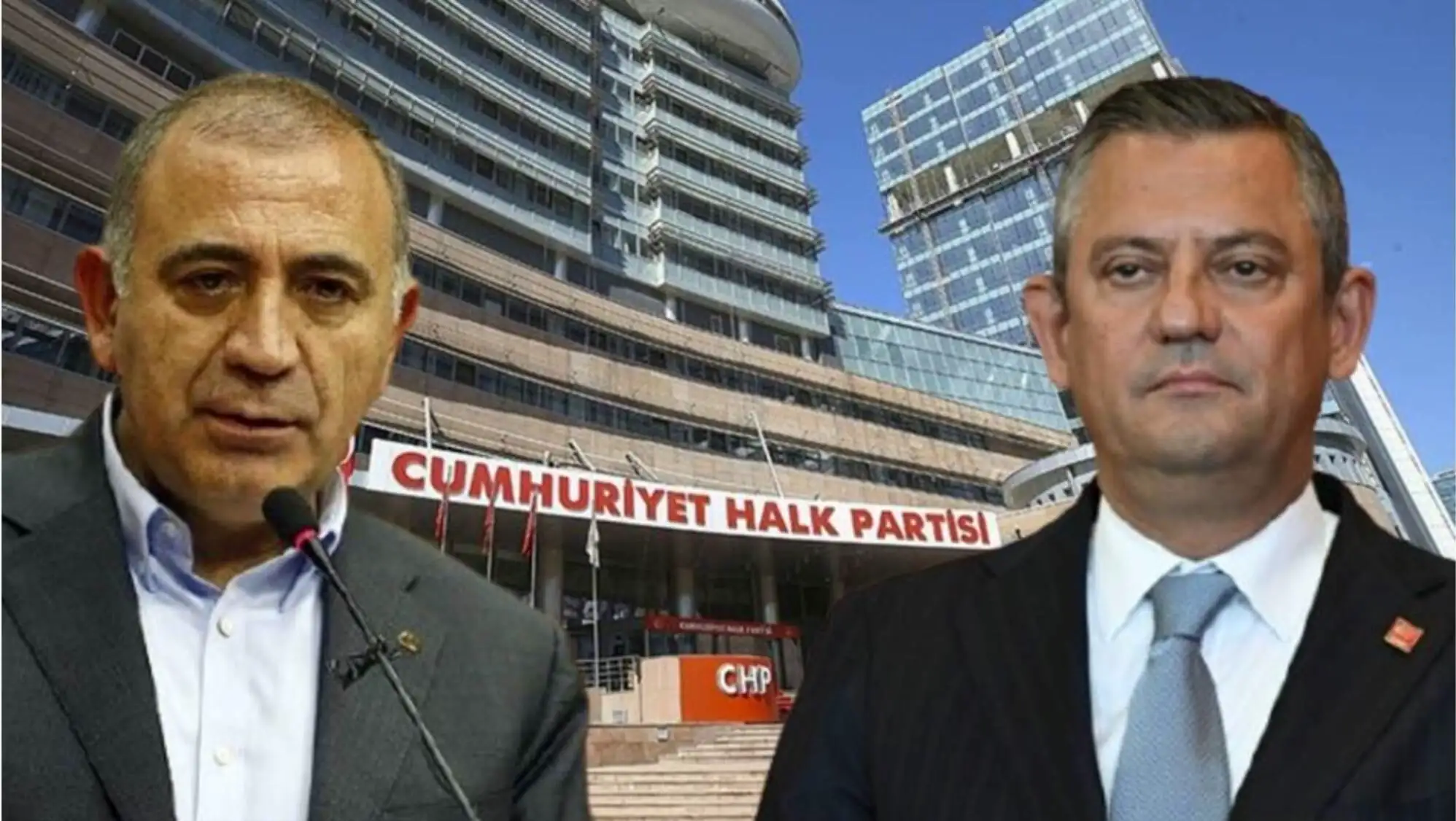 Özgür Özel speaking at CHP Headquarters.