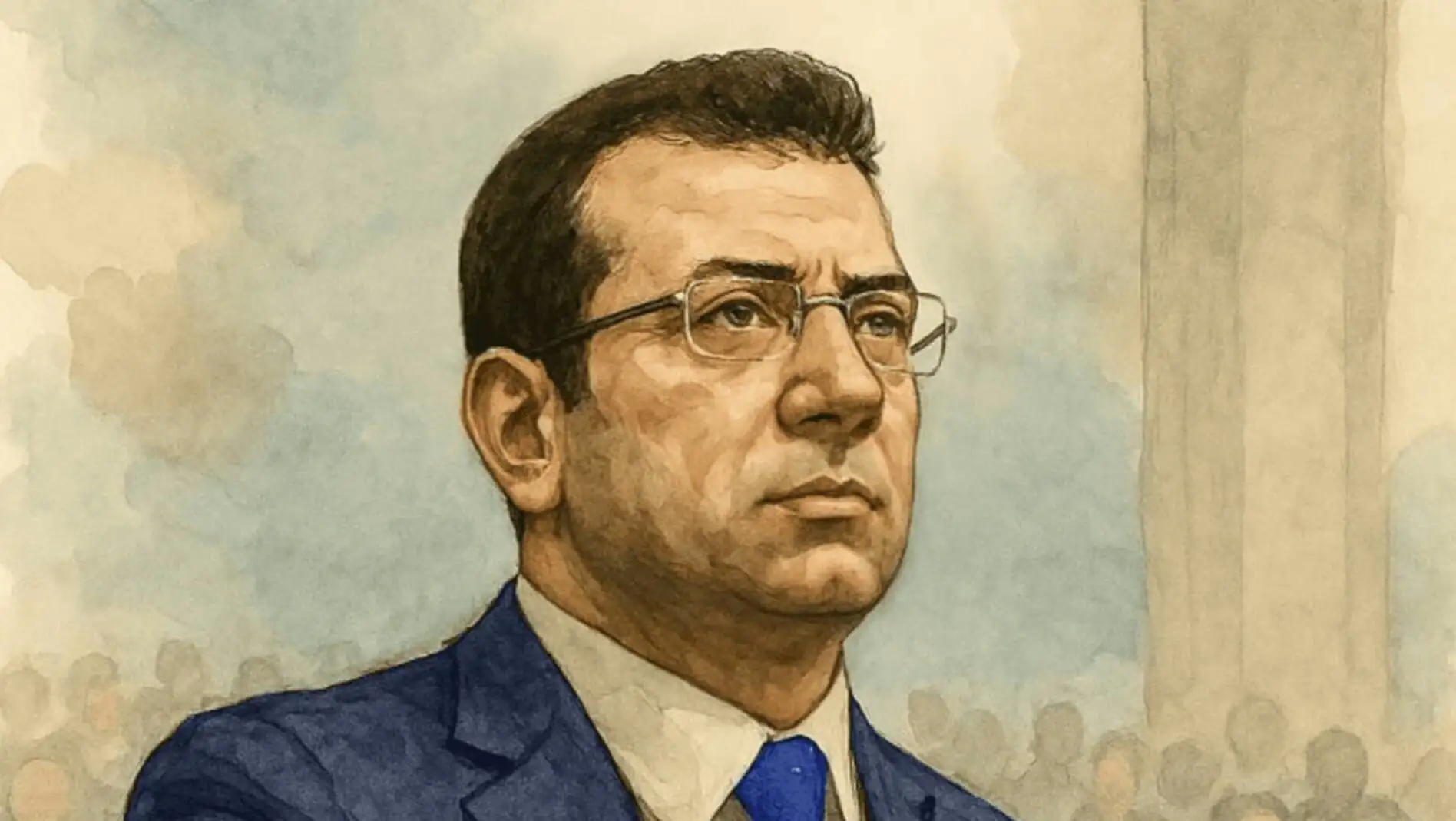 Ekrem İmamoğlu, gözlük takarak konuşuyor.
