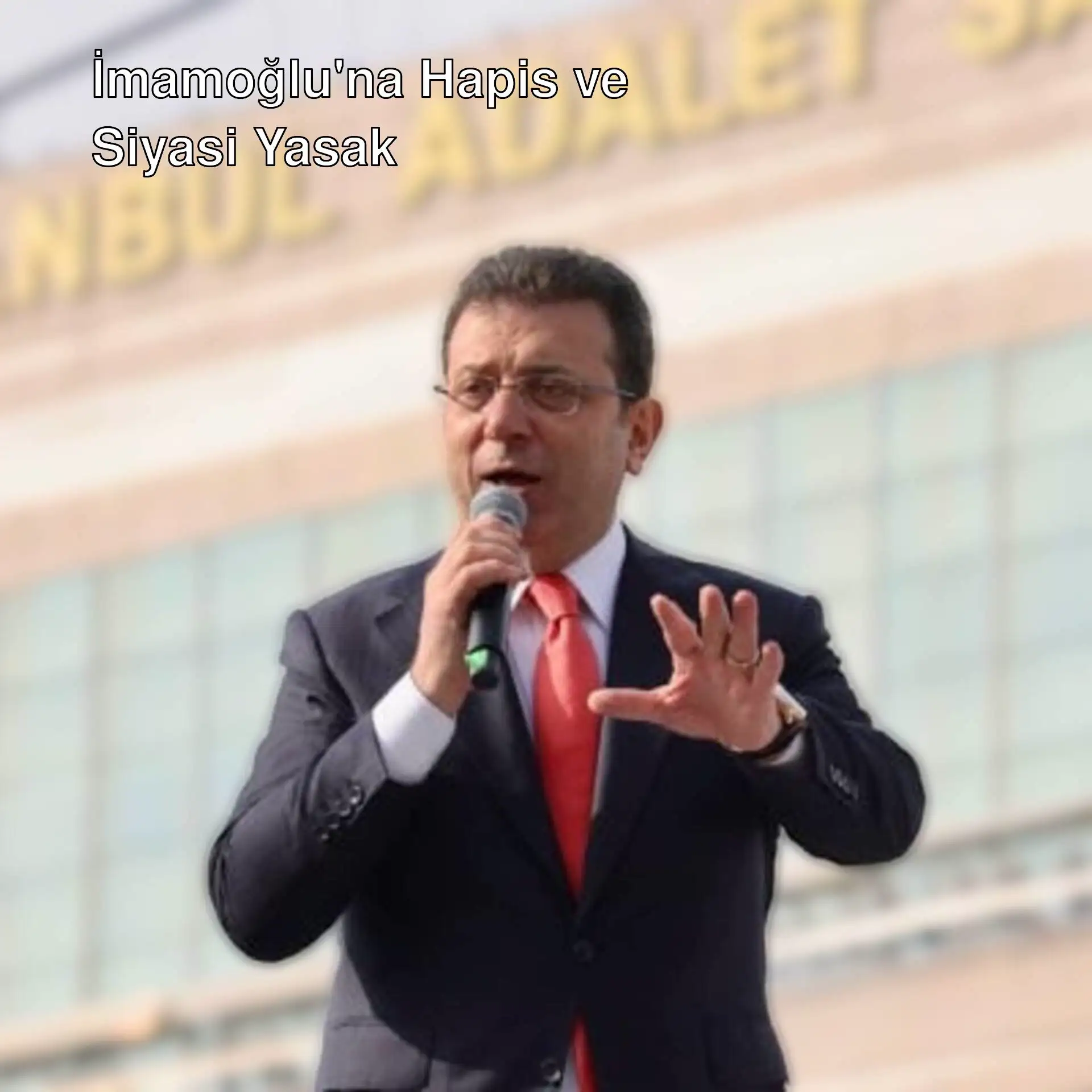 Ekrem İmamoğlu mikrofonla konuşuyor. Ekrem İmamoğlu mikrofonla konuşuyor.