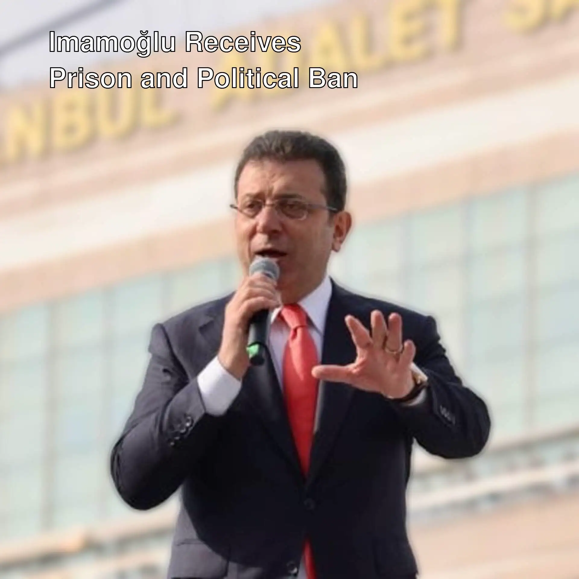 Ekrem İmamoğlu speaking into a microphone.