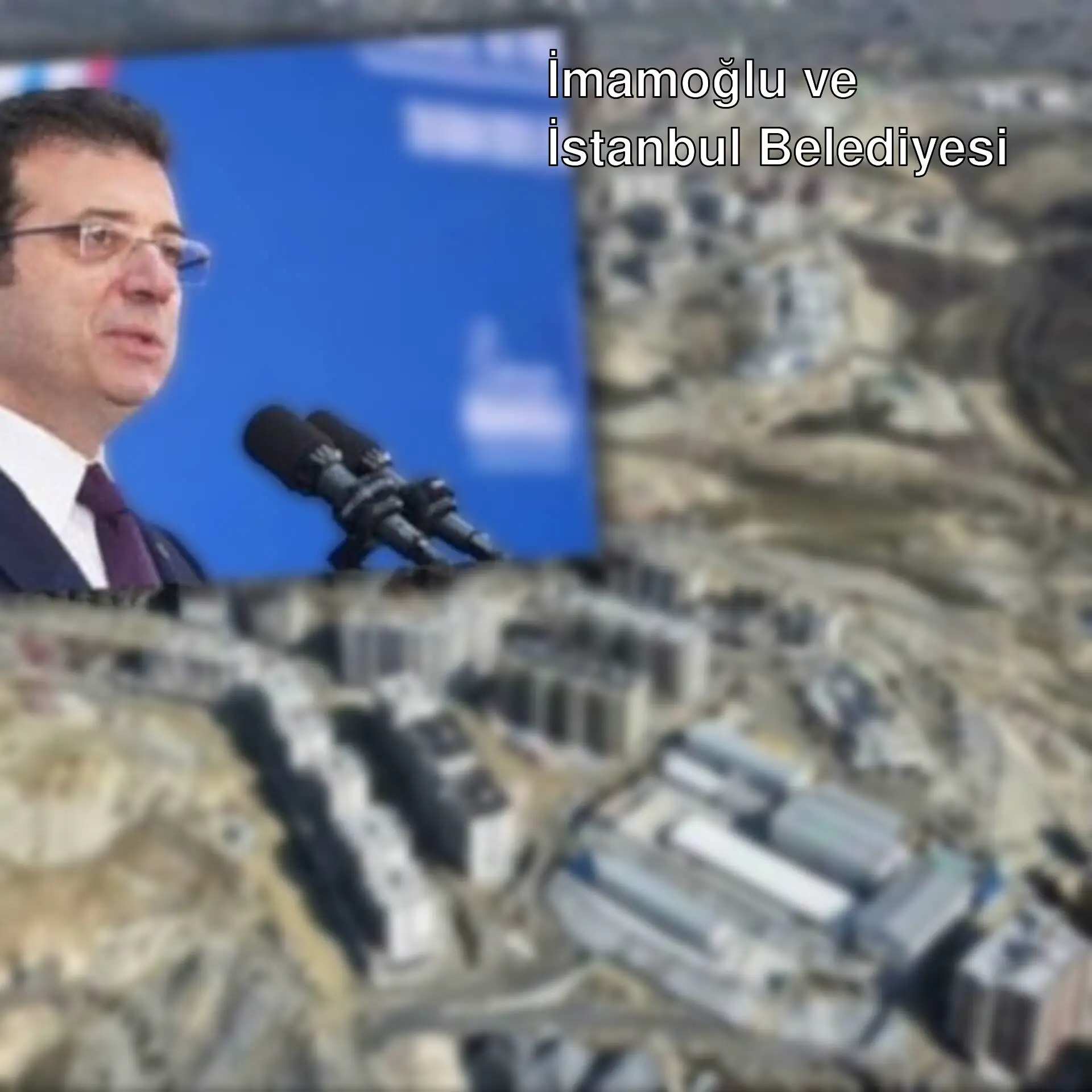 İmamoğlu, mikrofonun önünde duruyor.