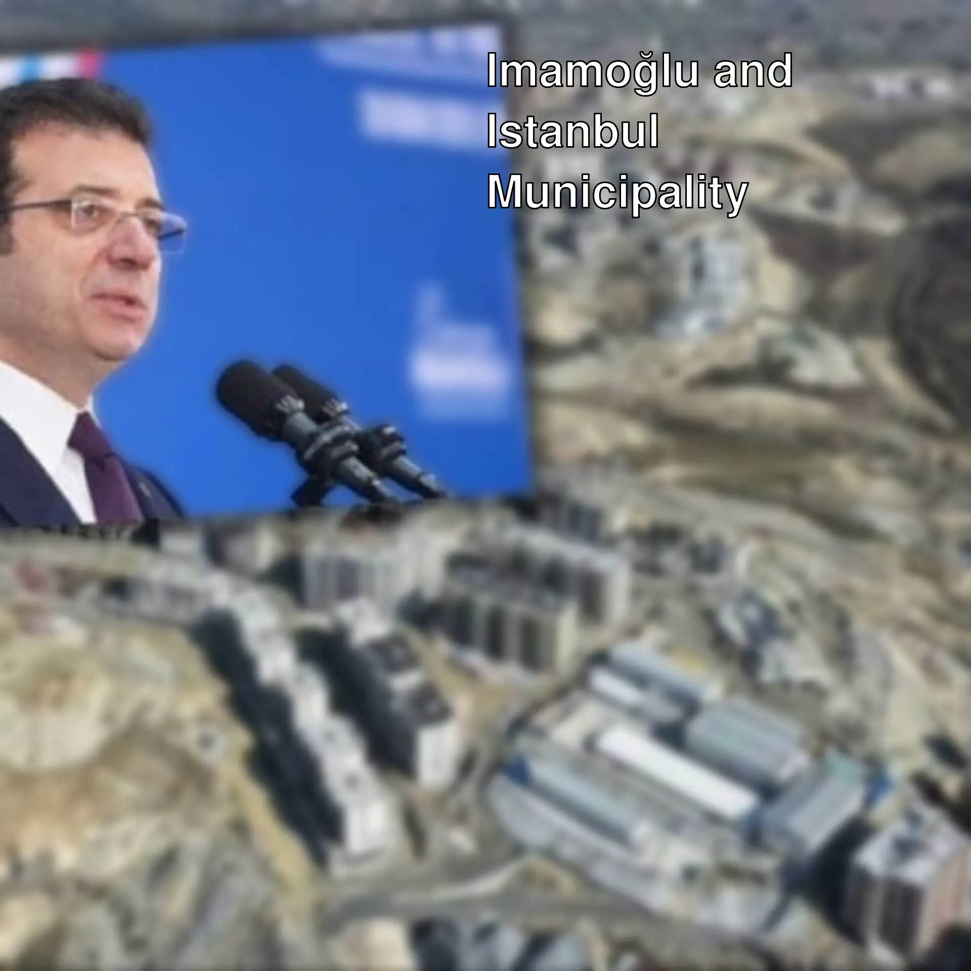 Imamoğlu standing in front of a microphone.